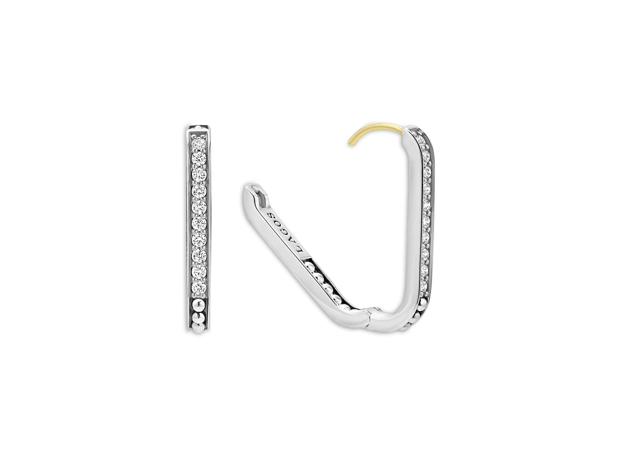 14K Yellow Gold & Sterling Caviar Spark Diamond Small Oval Hoop Earrings — Image 4