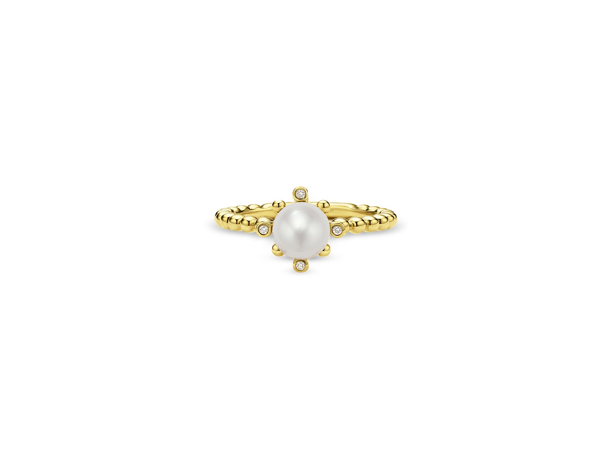 18K Yellow Gold Luna Cultured Pearl & Diamond Fleur Ring — Image 4