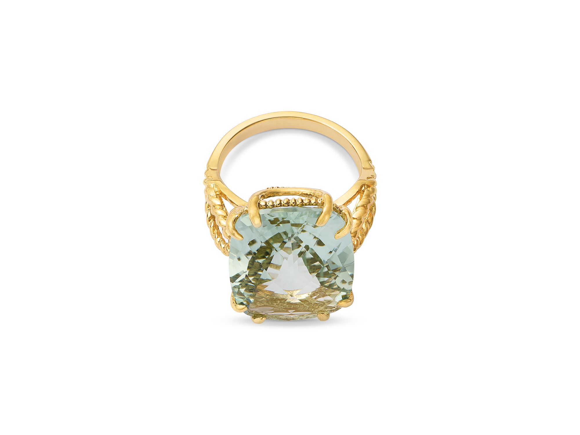 Prasiolite Cushion Cut Ring in 14K Yellow Gold — Image 3