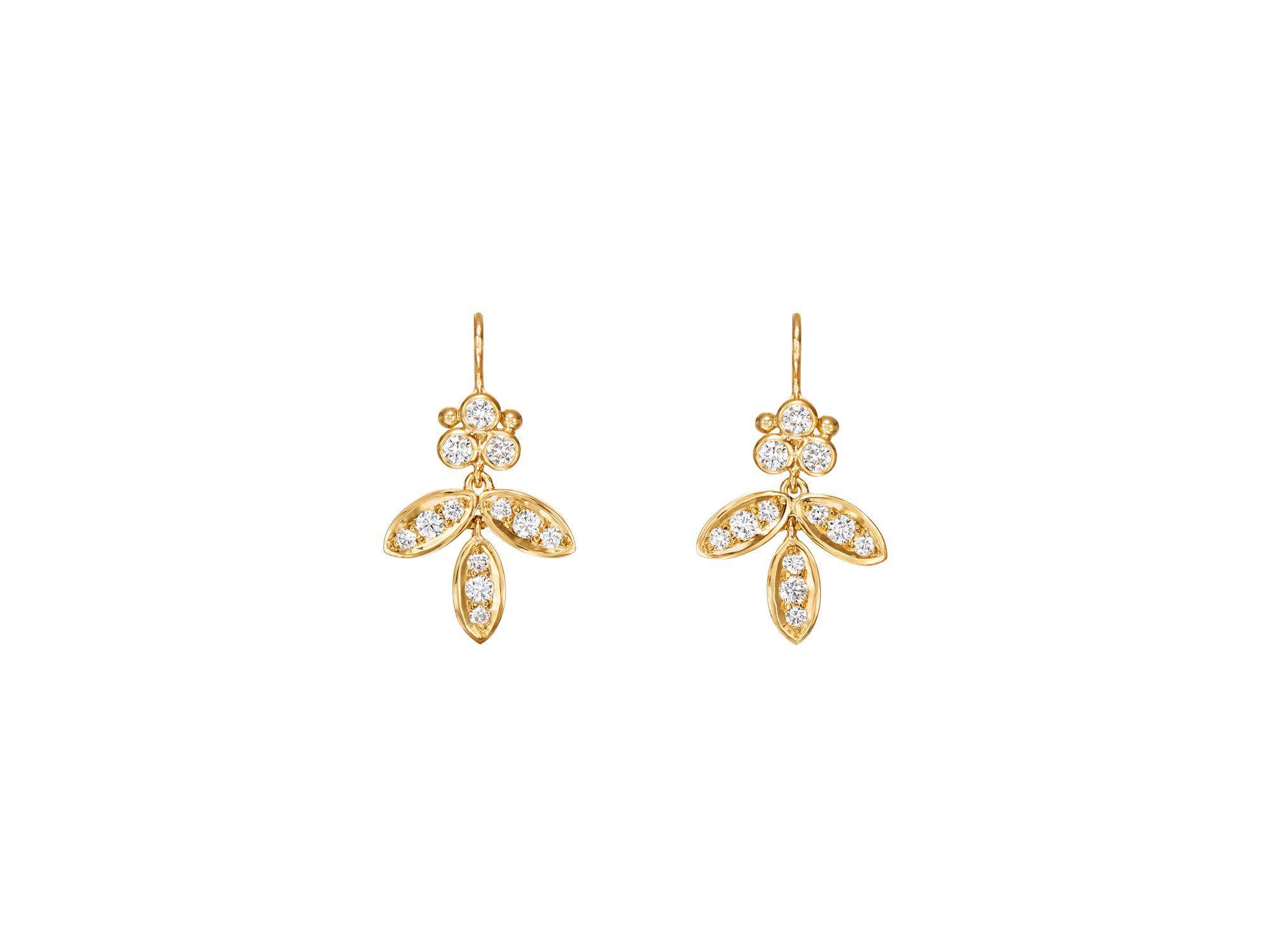 18K Yellow Gold Foglia Diamond Drop Earrings — Image 3
