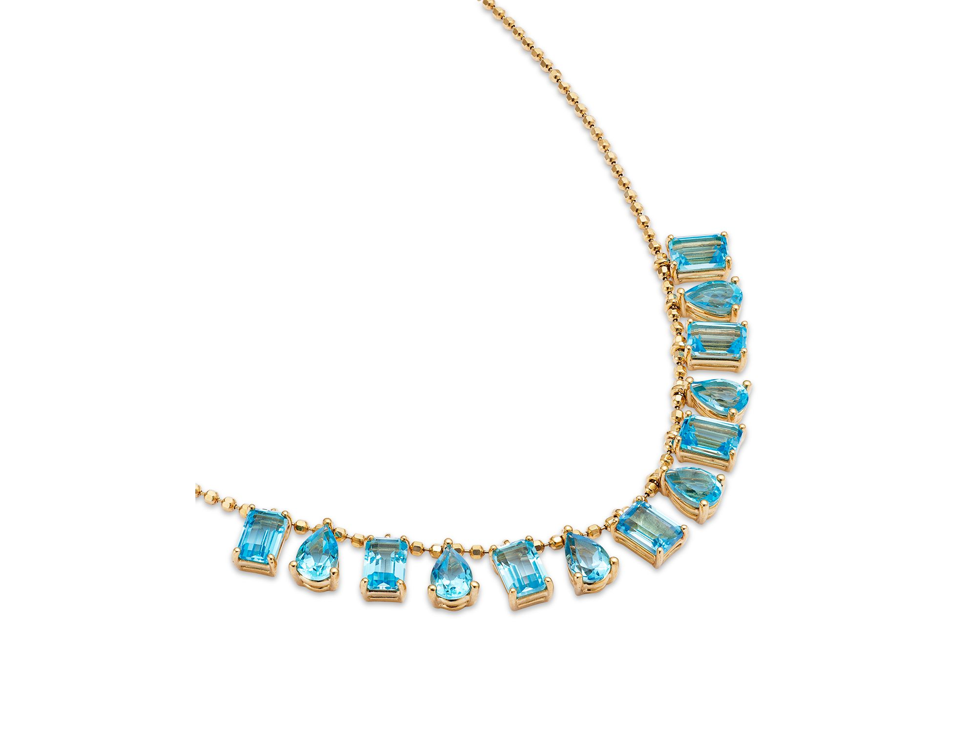 Swiss Blue Topaz Mixed Cut Statement Necklace in 14K Yellow Gold, 18" — Image 3