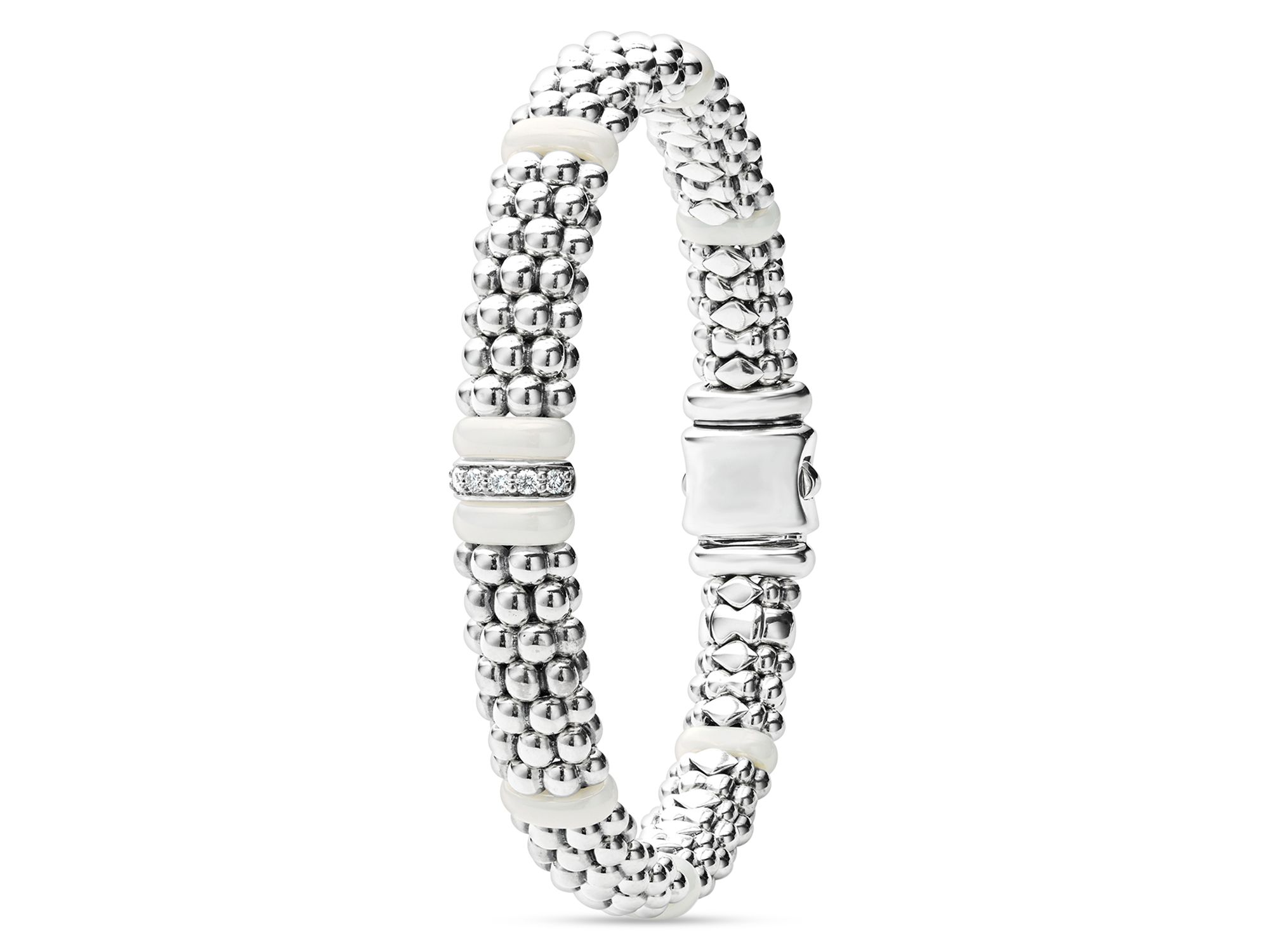 Ceramic & Sterling Silver White Caviar Station Bracelet — Image 3