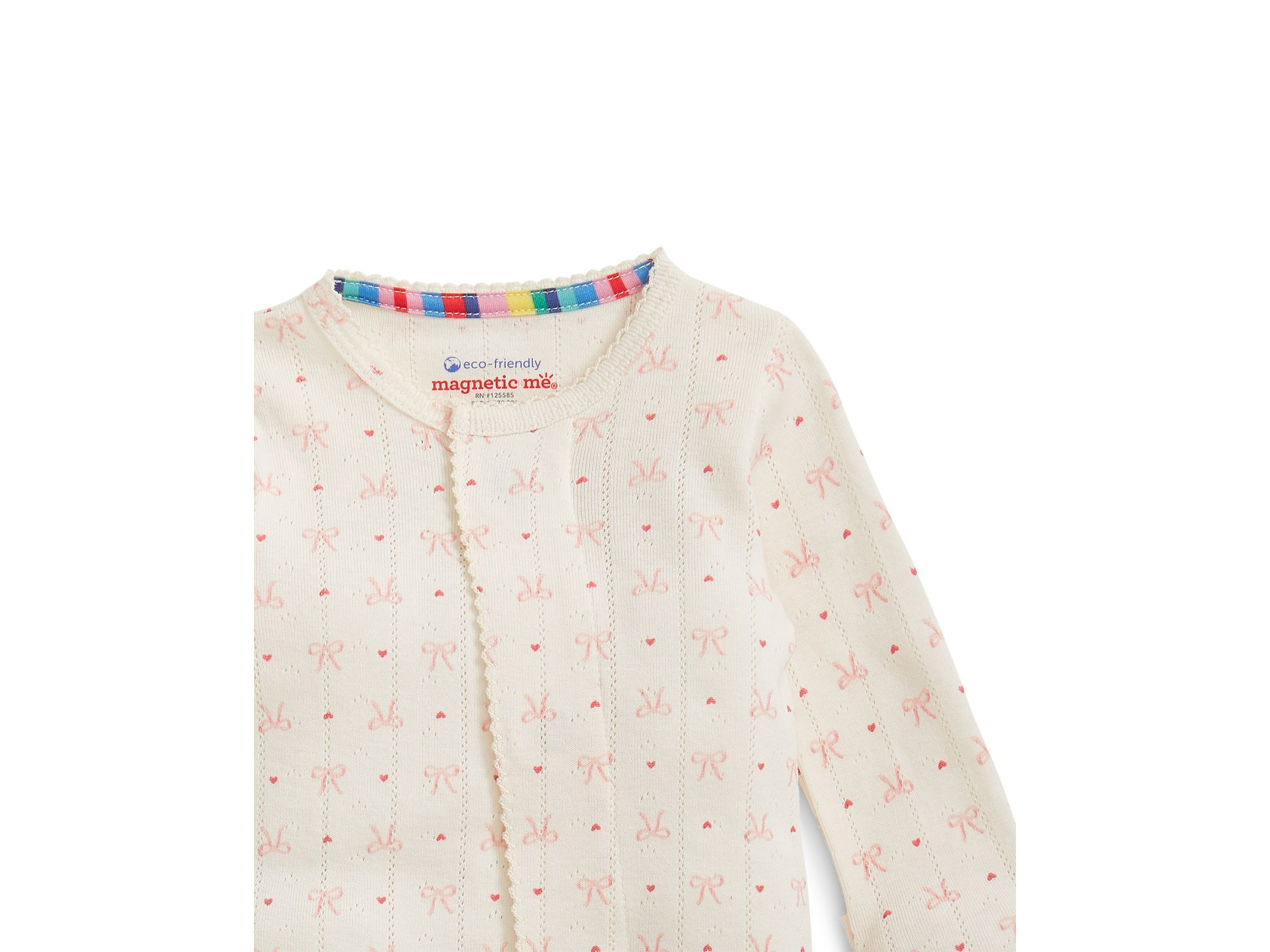 Girls' Heart & Bow Pointelle Magnetic Footie - Baby — Image 3