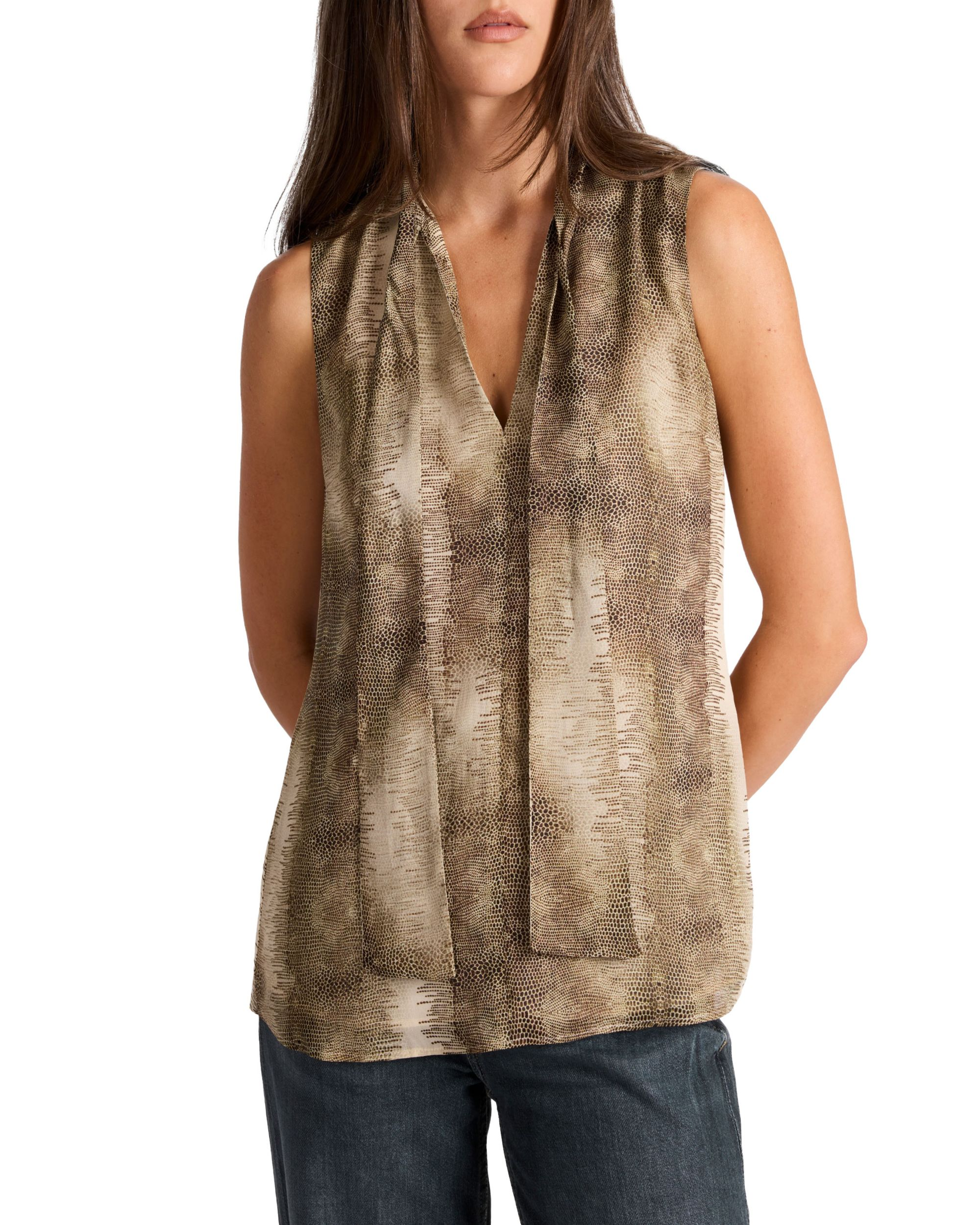 Teca Printed Georgette Sleeveless Tie Neck Blouse — Image 3