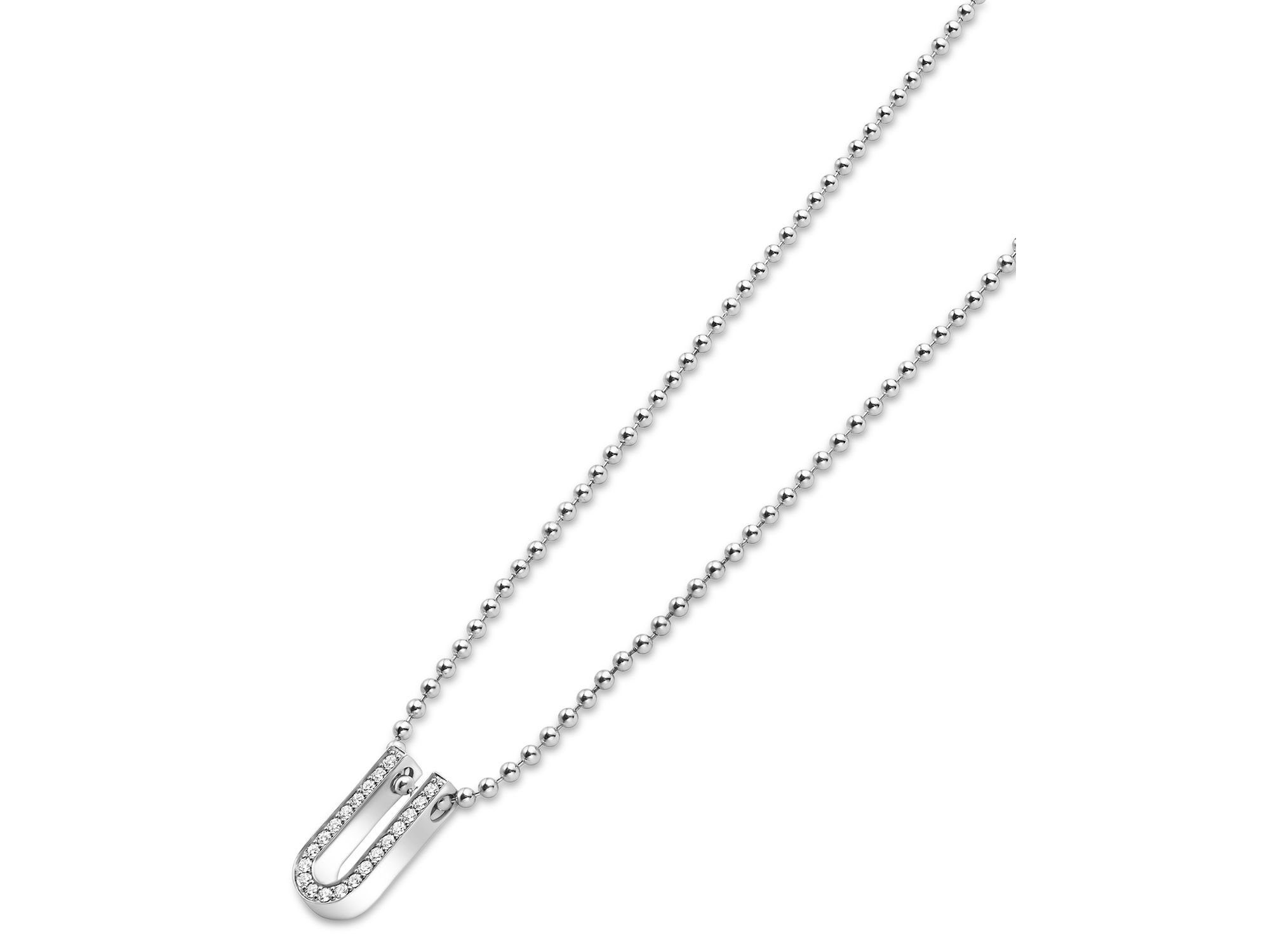 Sterling Caviar Spark Diamond U Pendant Necklace, 16-18" — Image 3