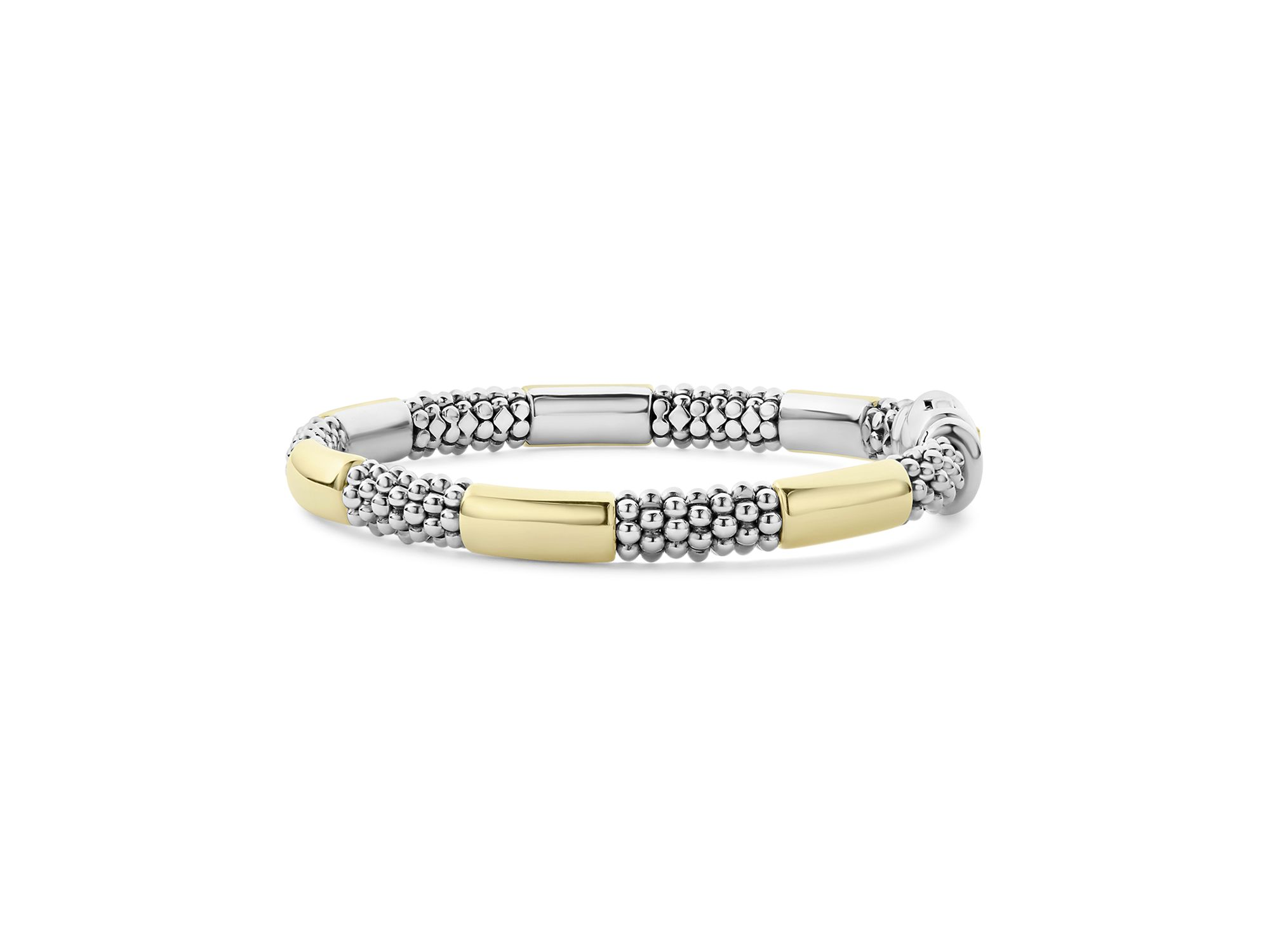18K Yellow Gold & Sterling Silver High Bar Station Bangle Bracelet — Image 9