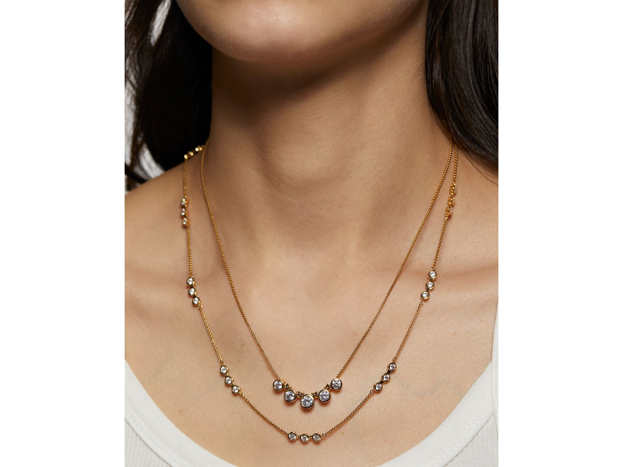 Bklyn Cubic Zirconia Bezel Layered Necklace, 16"-19" — Image 3