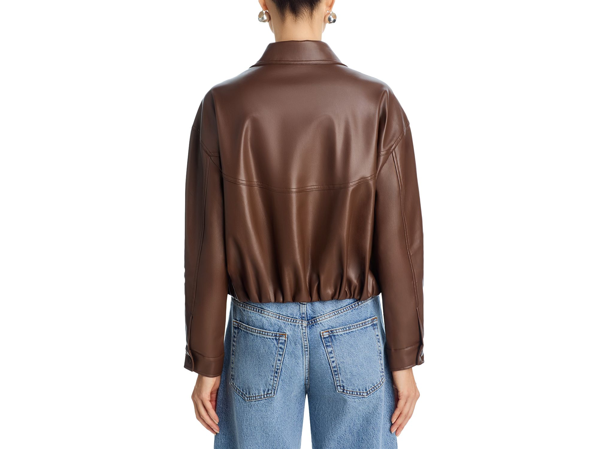 Faux Leather Bubble Hem Bomber Jacket - Exclusive — Image 4