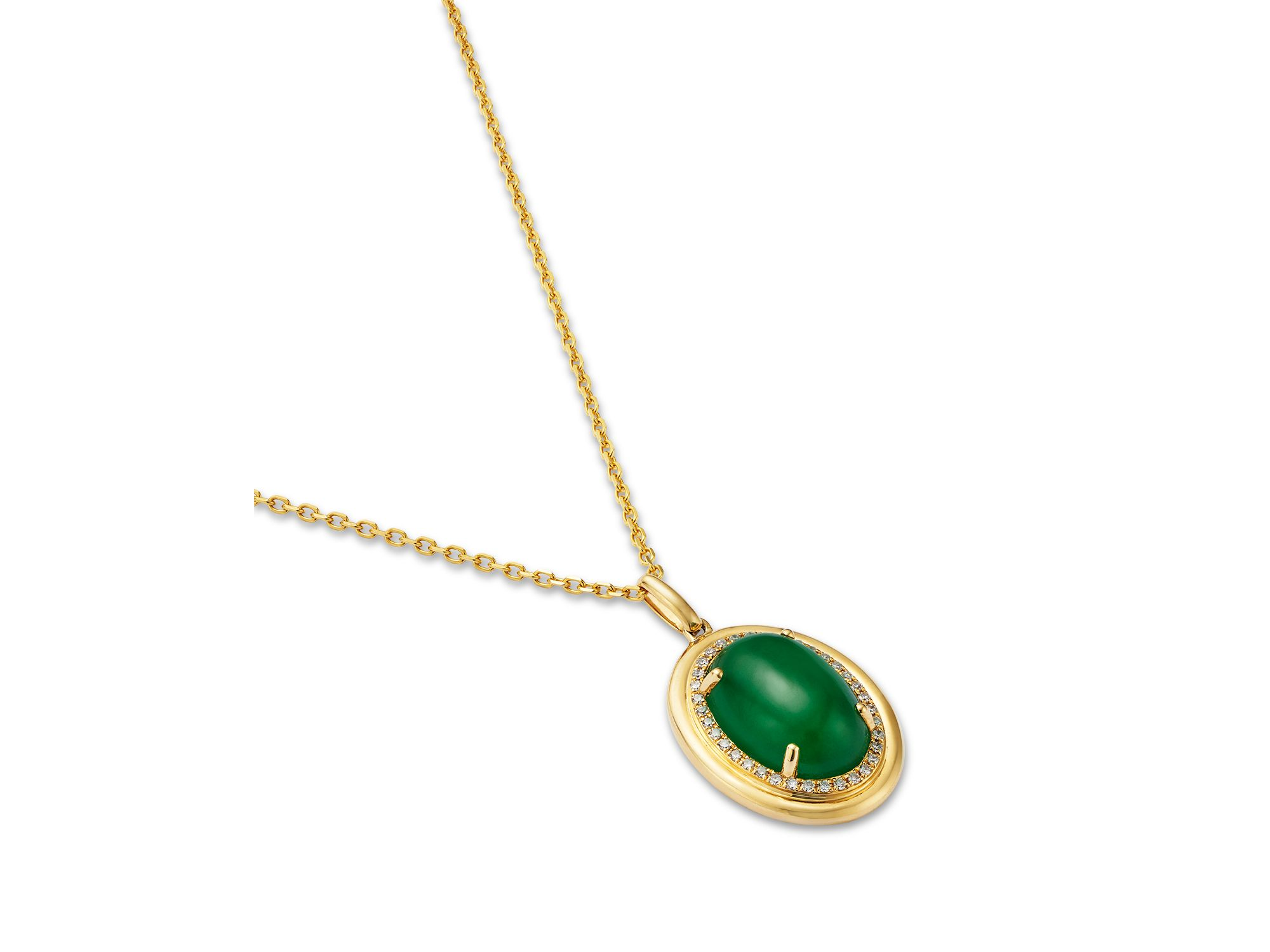 Dyed Jade & Diamond Halo Necklace in 14K Yellow Gold, 16-18" — Image 3