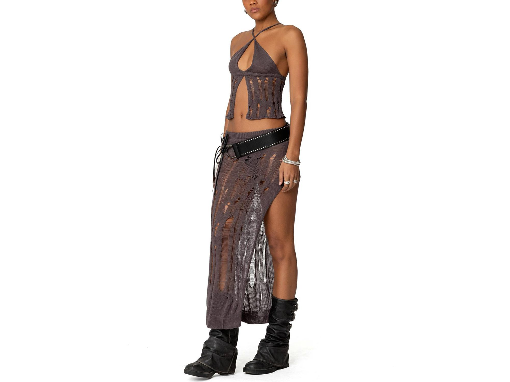 Jaynie Distressed Knit Maxi Skirt — Image 3