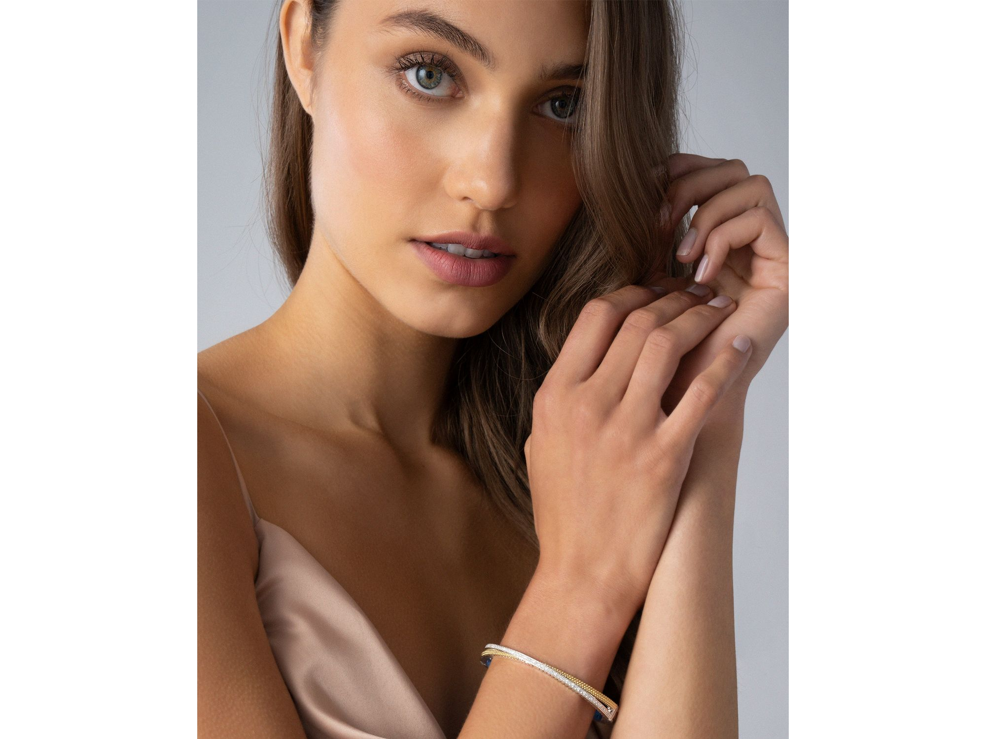 Sterling & 18K Yellow Gold Caviar Lux Diamond Bangle Bracelet — Image 3