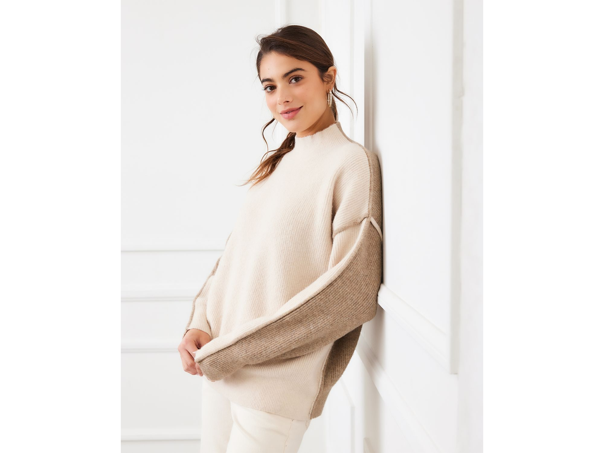 Colorblocked Mock Neck Sweater — Image 4
