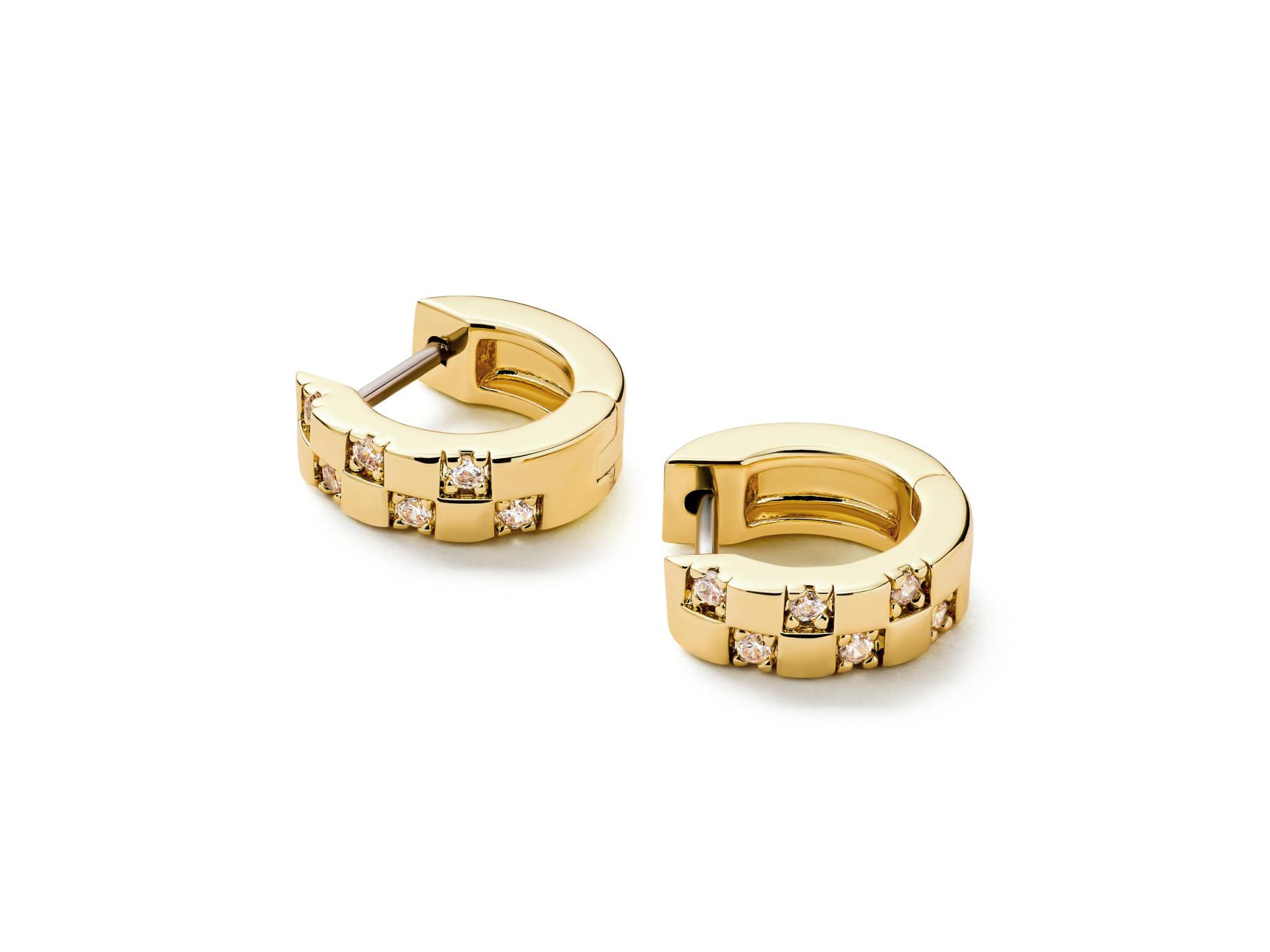Brass and Cubic Zirconia Eden Mini Gold Huggie Earrings — Image 5
