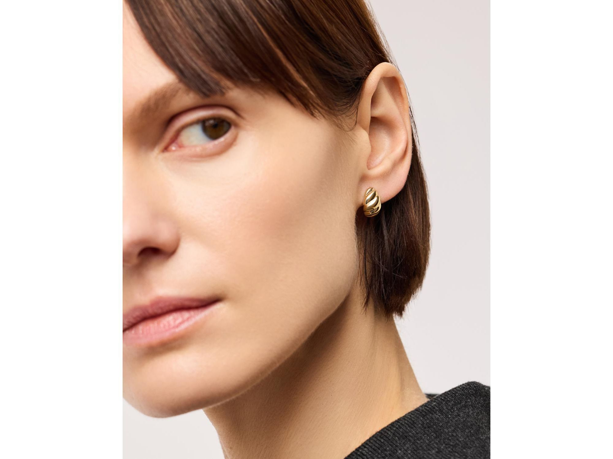 Solid Yellow Gold Rope Huggie Studs — Image 4