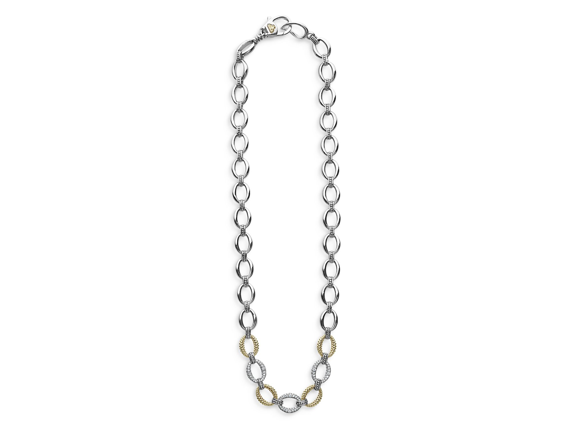 Sterling Silver & 18K Yellow Gold Caviar Luxe Diamond Link Necklace, 18" — Image 4