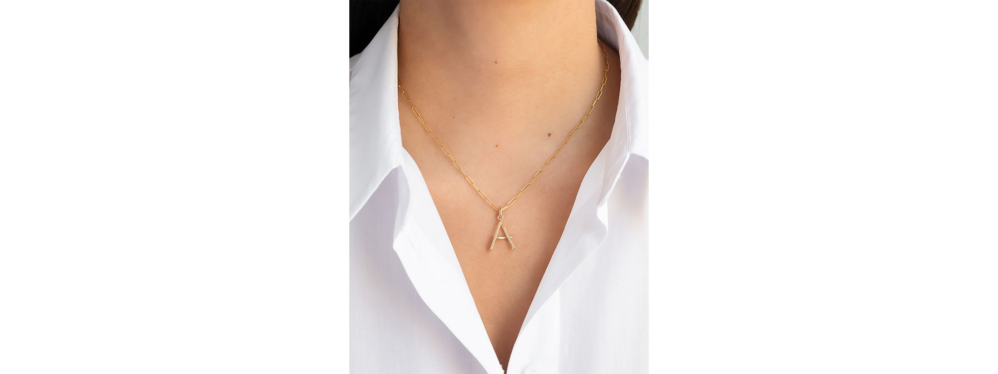14K Yellow Gold Large Nail Initial Necklace, 18" — Image 4