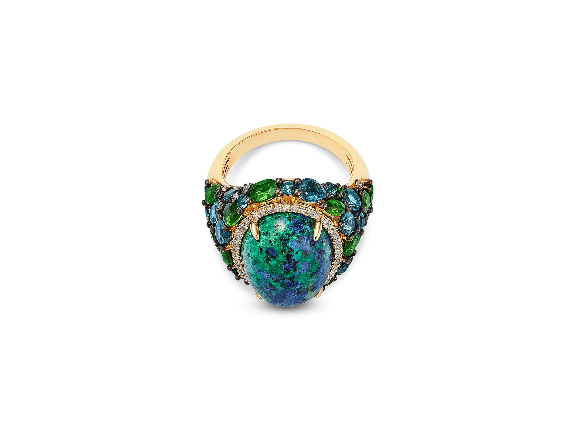 Multi Gemstone & Diamond Oval Halo Statement Ring in 14K Yellow Gold — Image 3