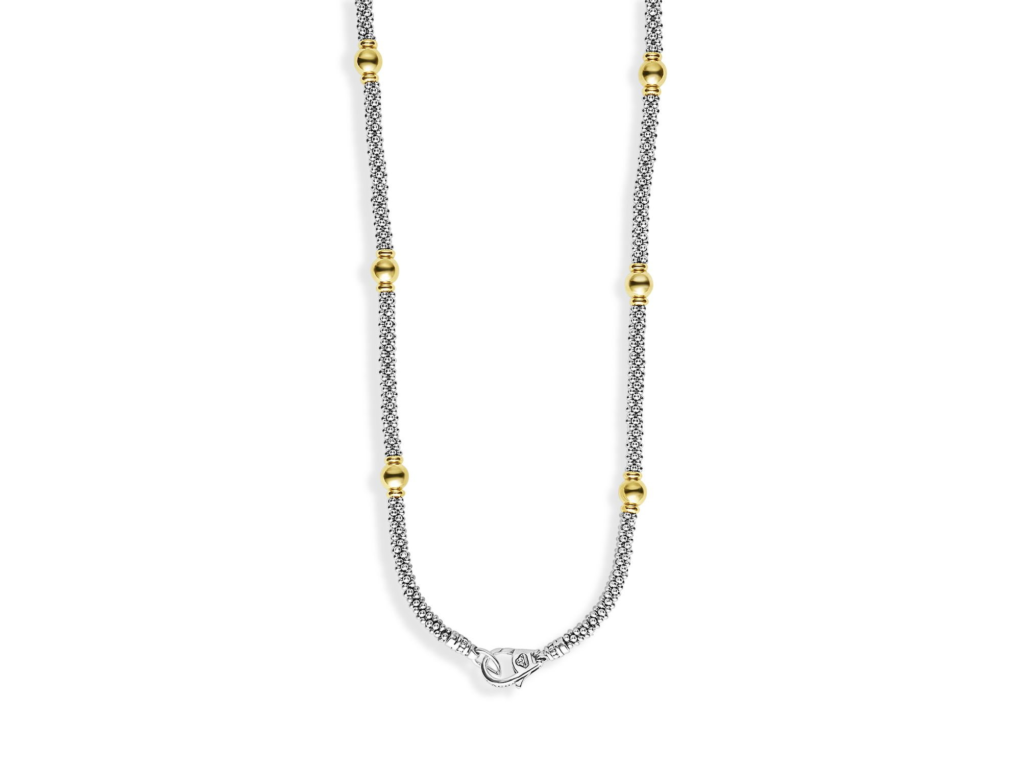 18K Yellow Gold & Sterling Silver Signature Caviar Two Tone Station Necklace, 18" — Image 4