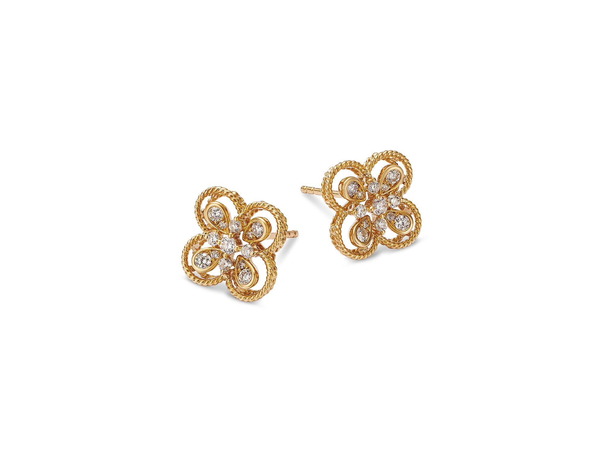 Diamond Clover Stud Earrings in 14K Yellow Gold, 0.37 tcw — Image 3