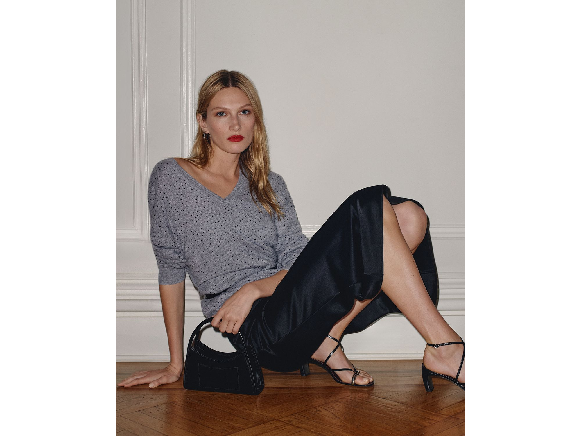 100% Cashmere V Neck Crystal Sweater - Exclusive — Image 3