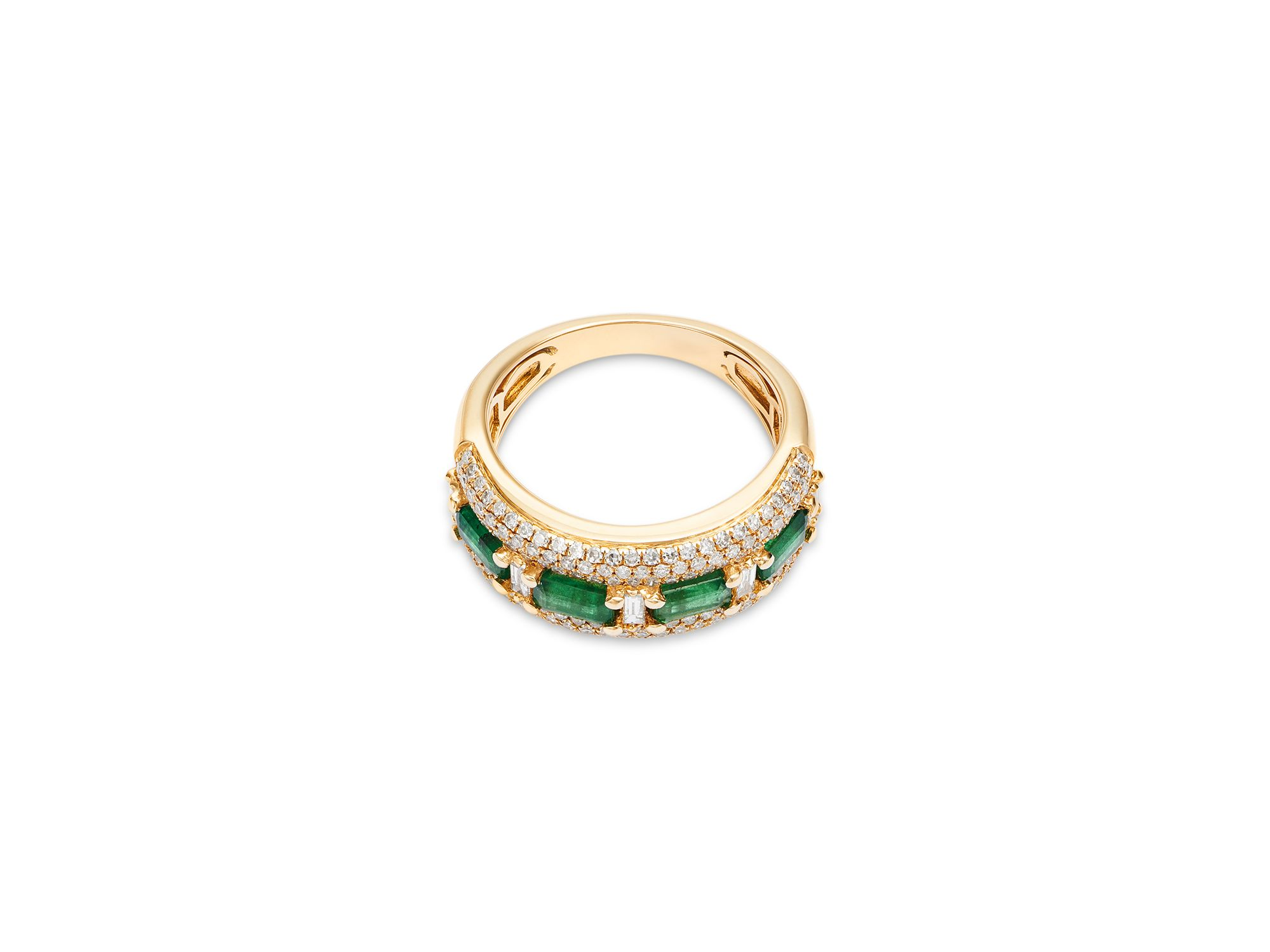Emerald & Diamond Pavé Ring in 14K Yellow Gold — Image 3