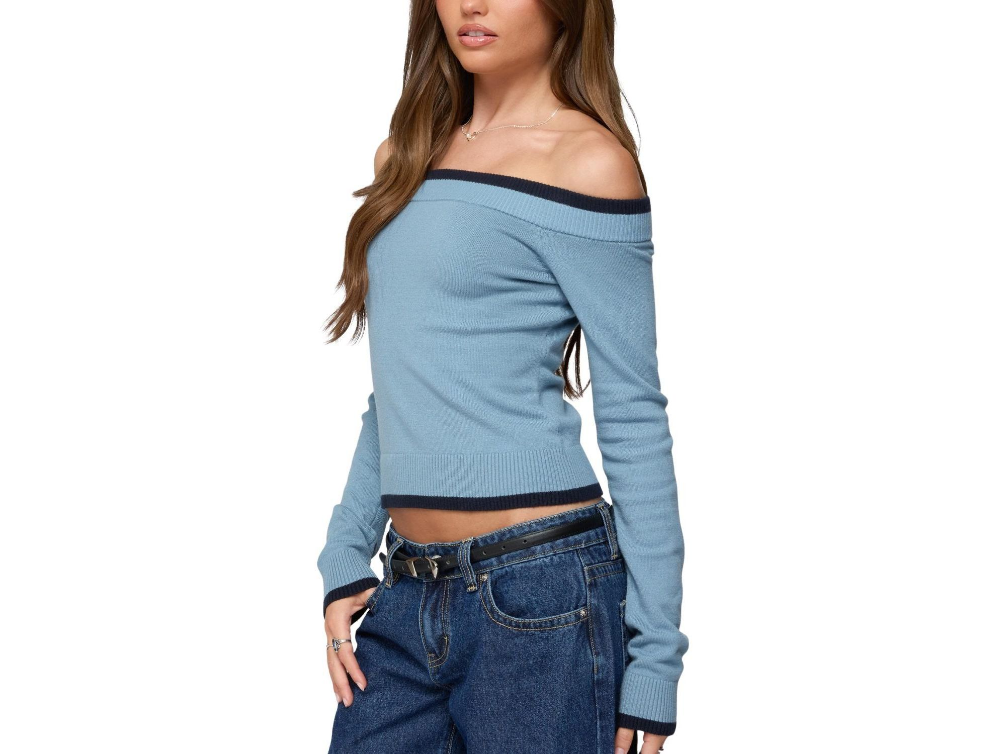 Kezzie Contrast Off Shoulder Knit Top — Image 3