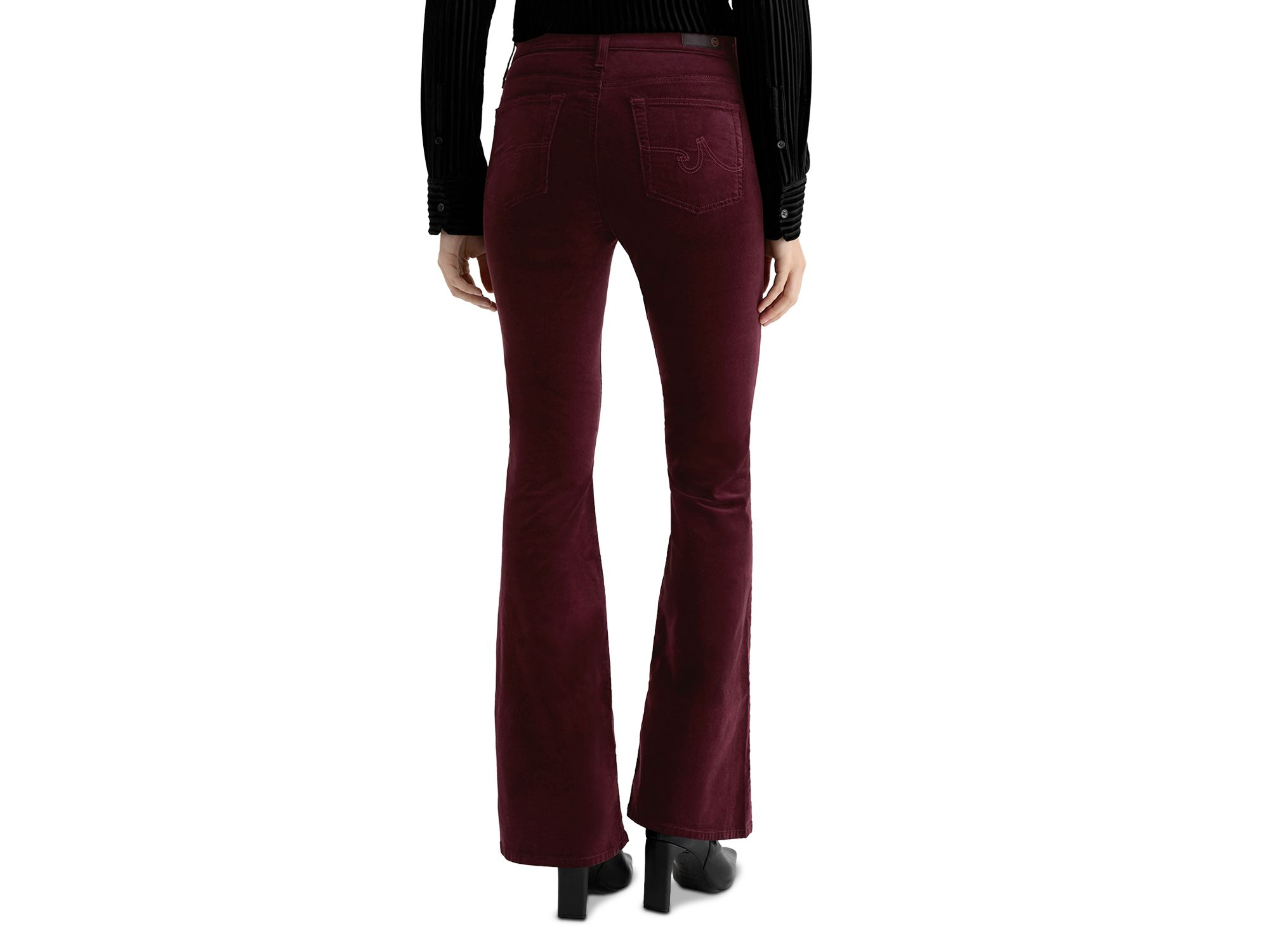 Farrah Mid Rise Velvet Bootcut Jeans in Winery — Image 6