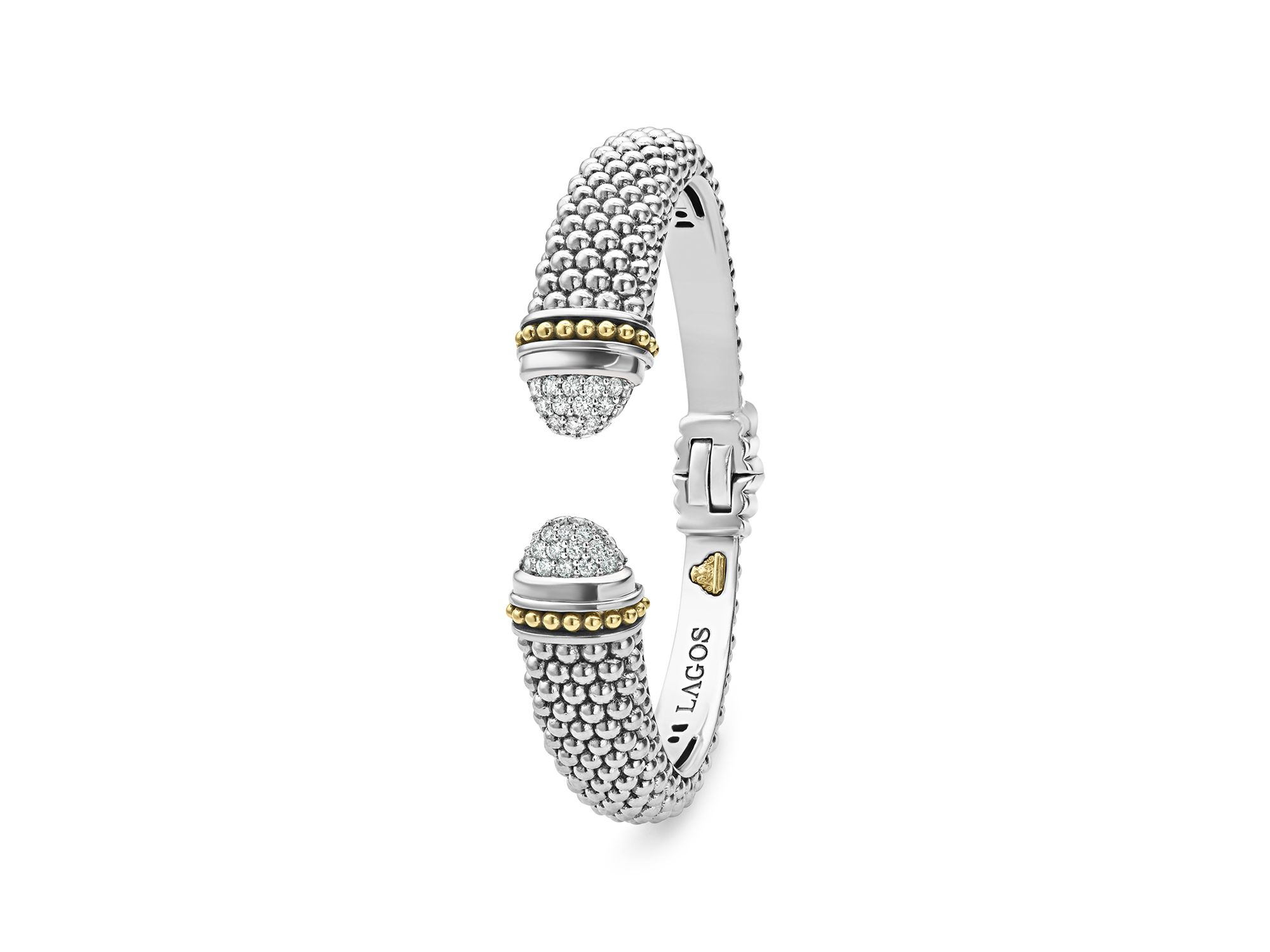 18K Gold & Sterling Silver Caviar Diamond Cuff Bracelet — Image 5