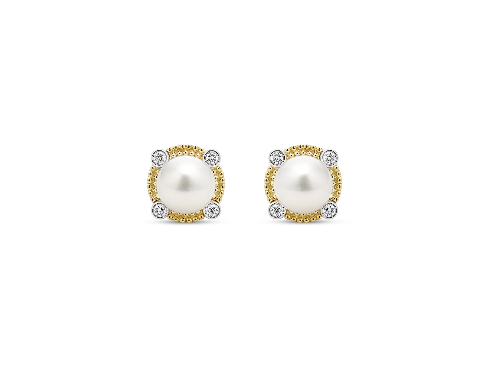 18K Yellow Gold & Sterling Silver Luna Cultured Freshwater Pearl & Diamond Stud Earrings — Image 3