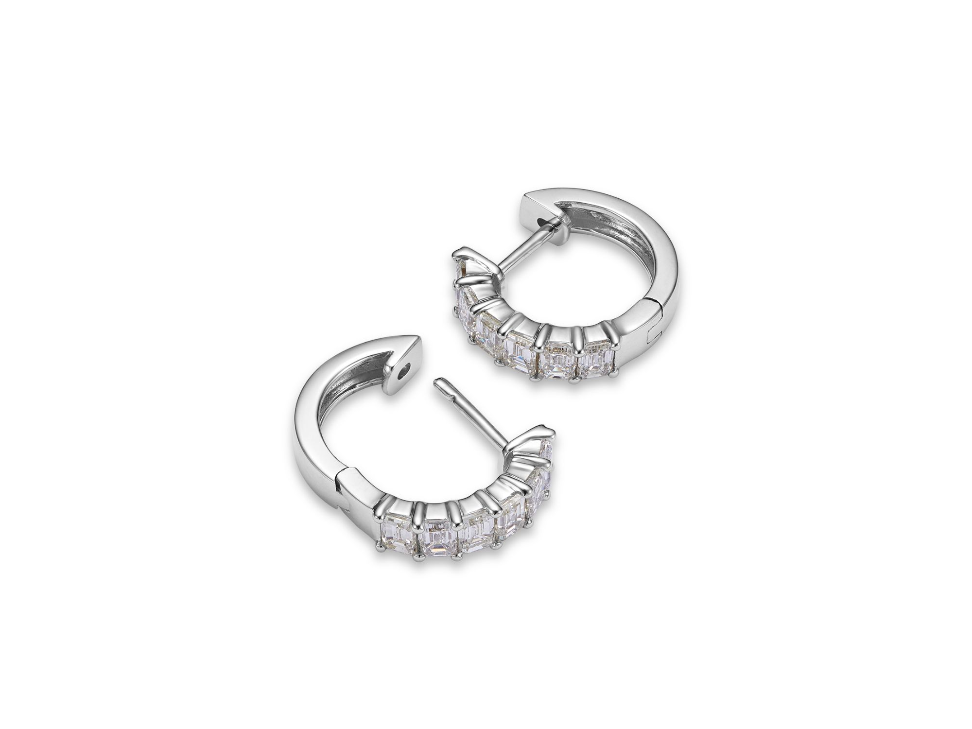 Diamond Emerald Cut Diamond Huggie Earrings in 18K White Gold, 1.0 tcw — Image 3