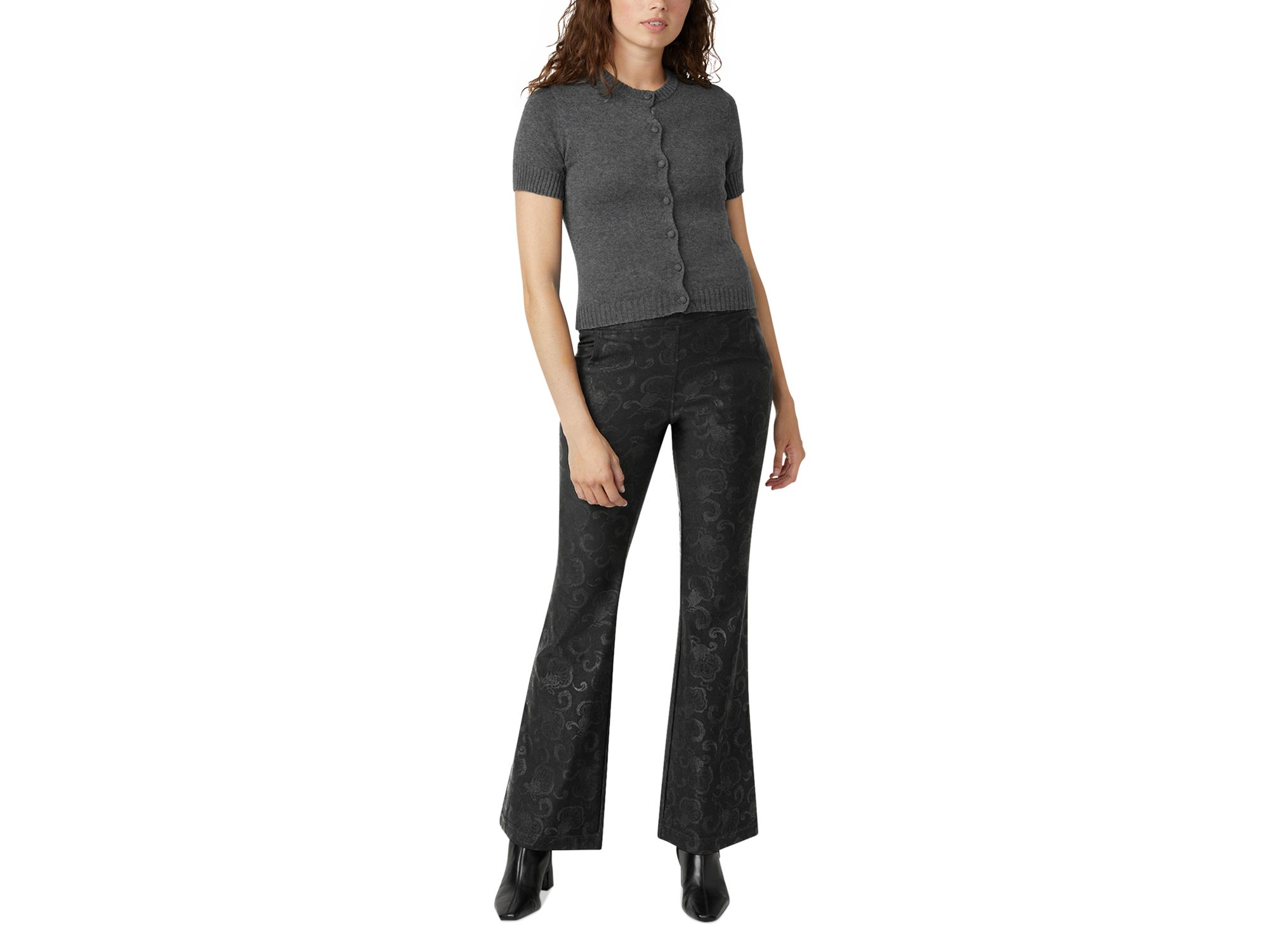 Etched Floral High Rise Baby Bootcut Jeans in Black — Image 7