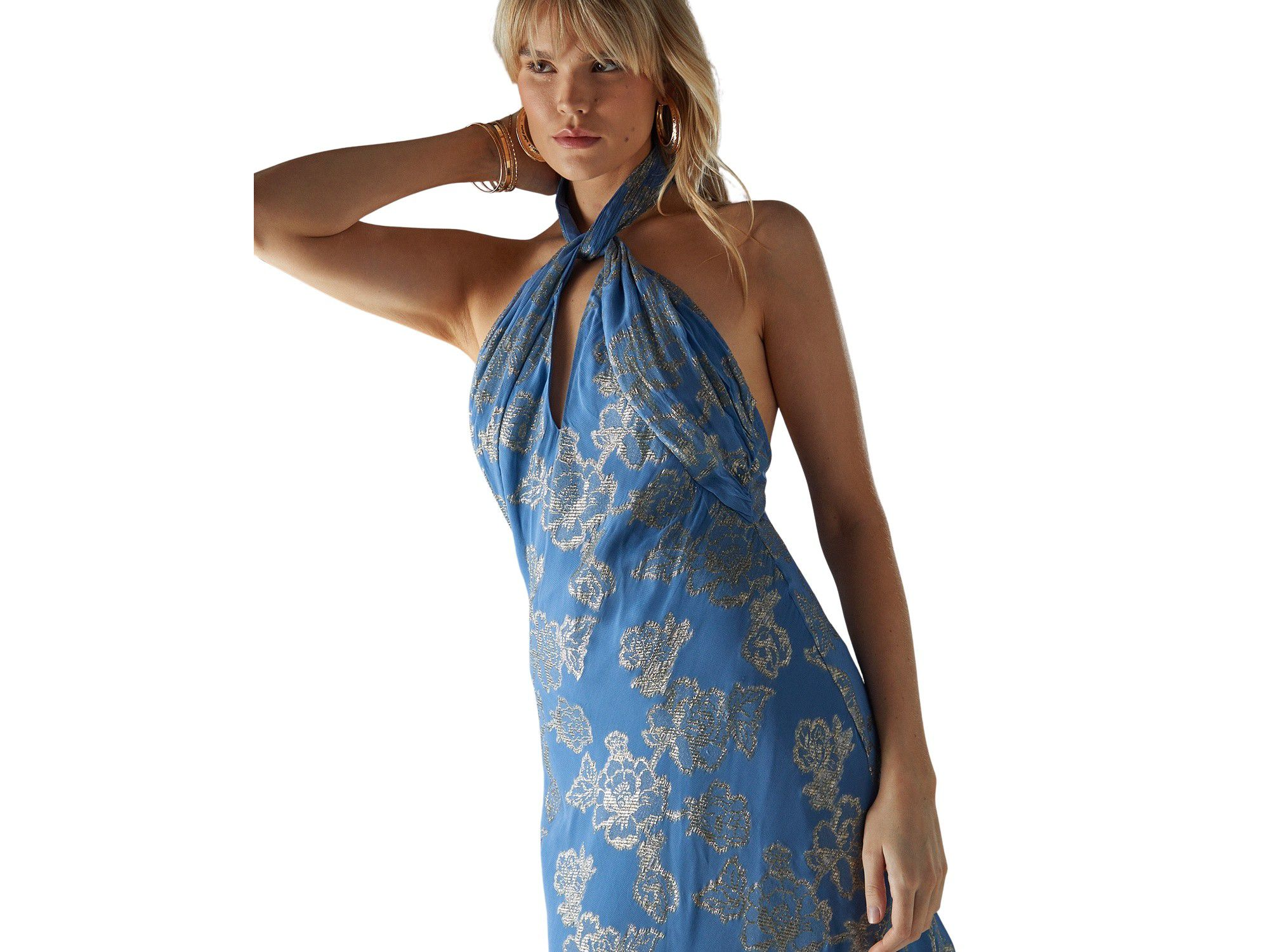 Metallic Chiffon Wrap Front Midi Dress — Image 3