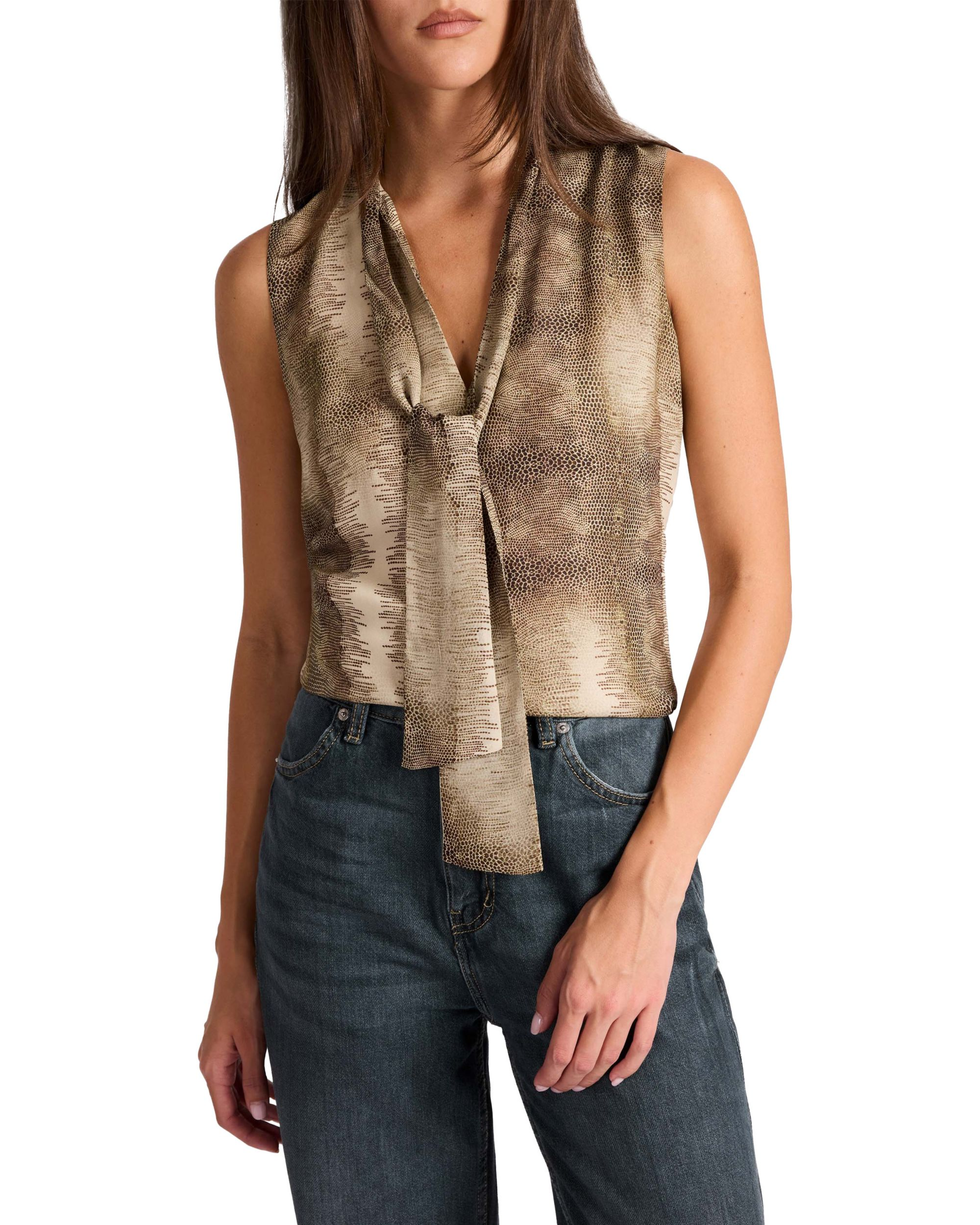 Teca Printed Georgette Sleeveless Tie Neck Blouse — Image 4