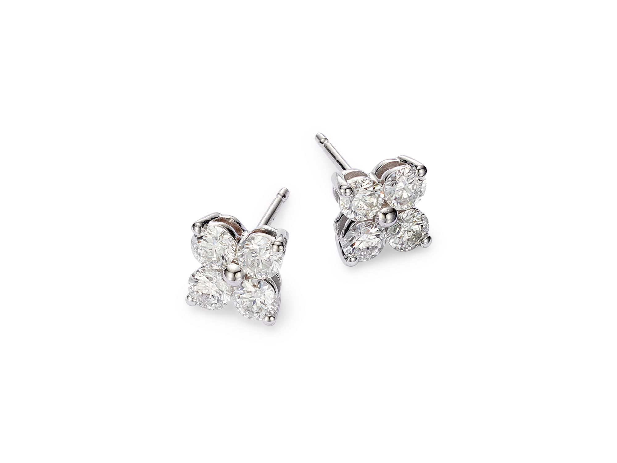 Diamond Clover Stud Earrings in 14K White Gold, 1.50 tcw — Image 4
