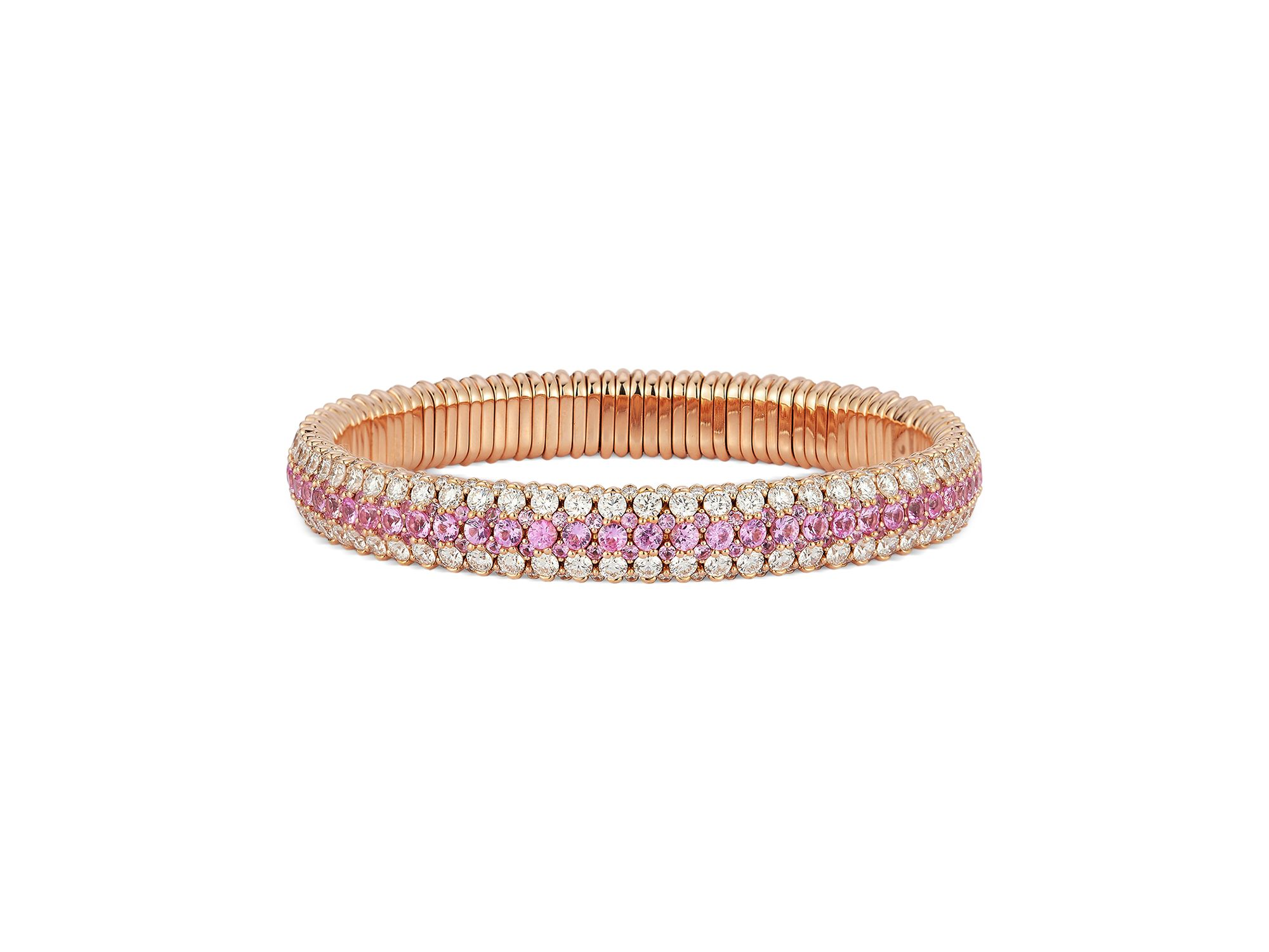 18K Rose Gold Giotto Pink Sapphire & Diamond Multirow Stretch Bracelet - Image 1