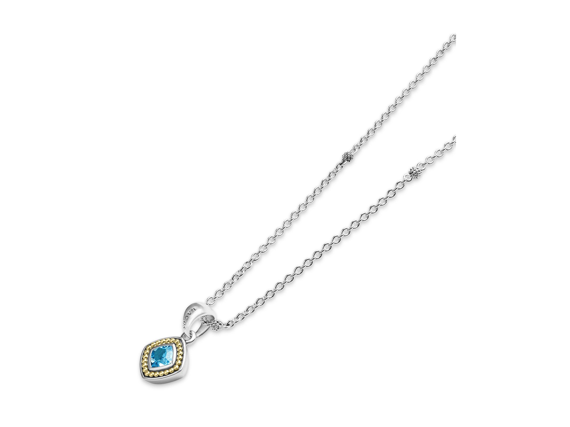 18K Yellow Gold & Sterling Silver Rittenhouse Blue Topaz Bead Frame Pendant Necklace, 16-18" — Image 3