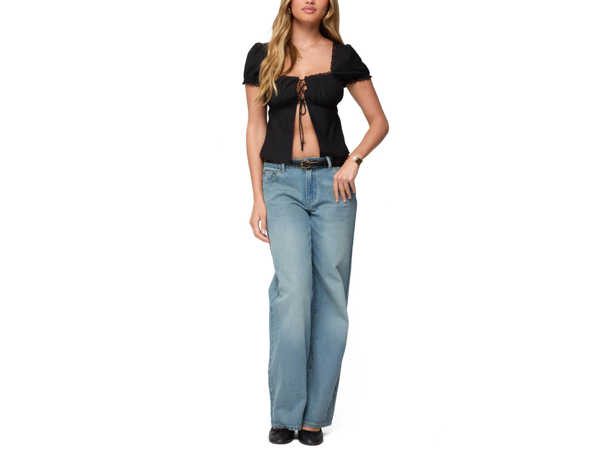 Lacey Split Front Lace Up Top — Image 5