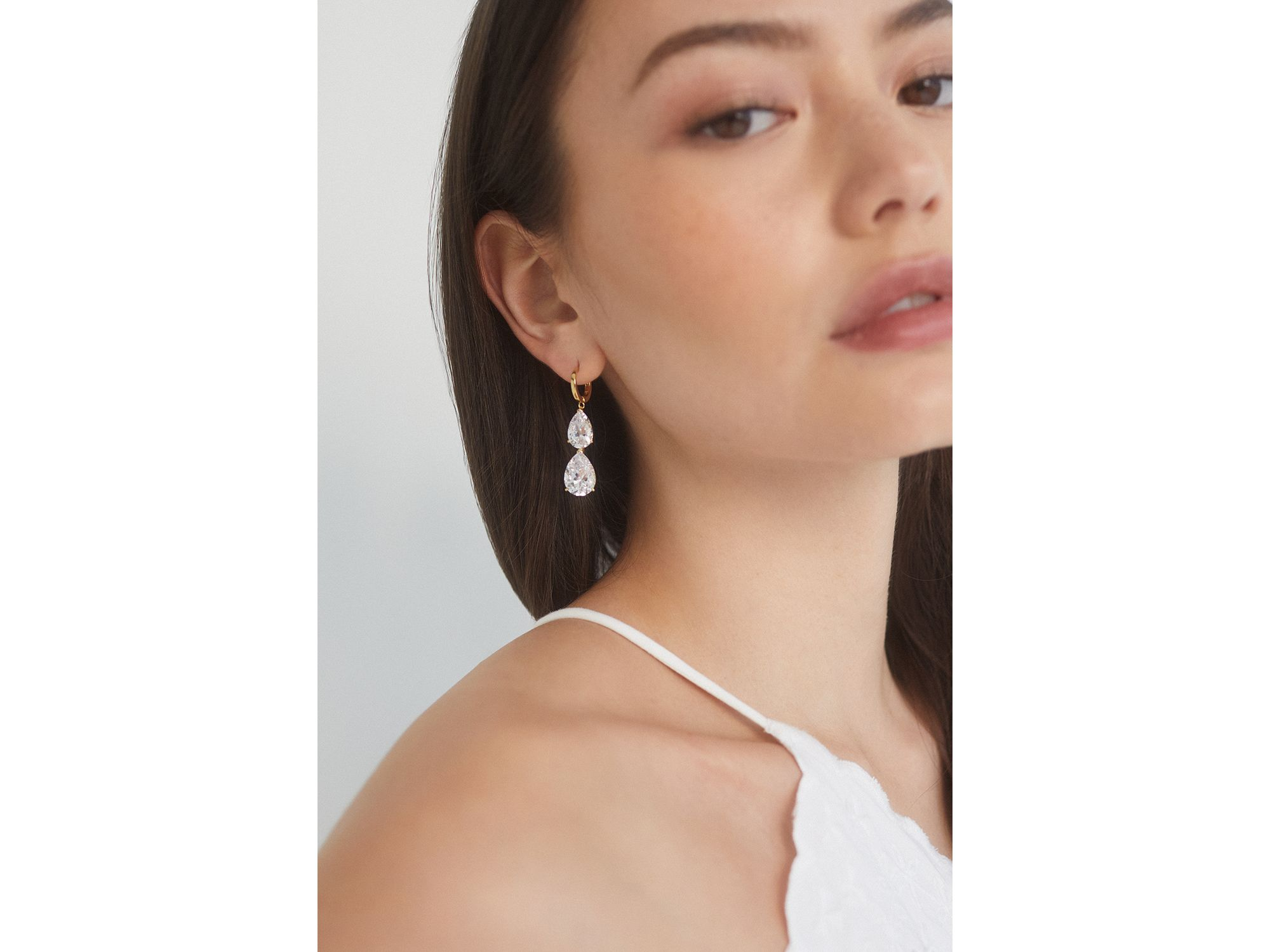 Cubic Zirconia Pear Double Drop Earrings — Image 3