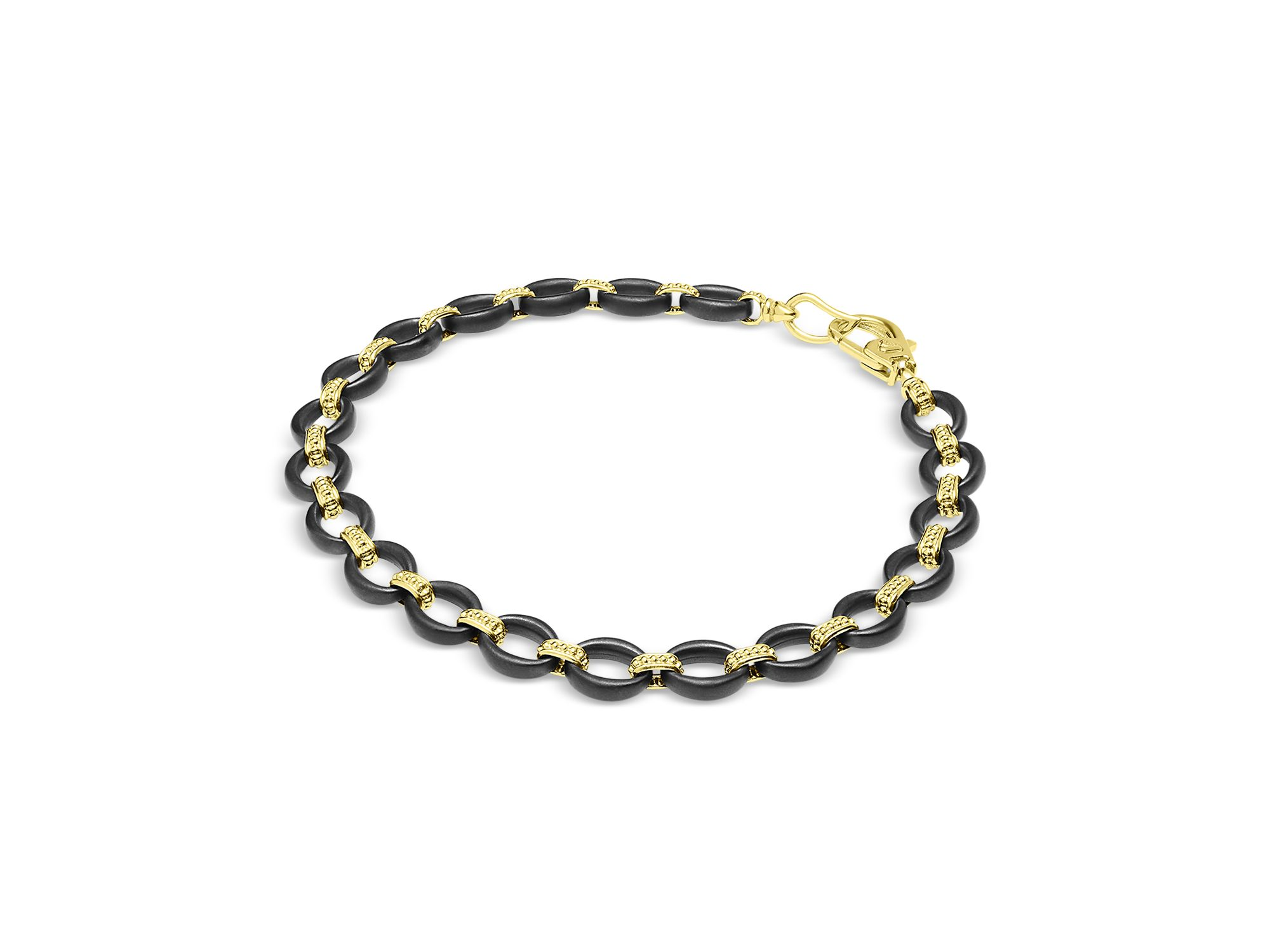 18K Yellow Gold Matte Black Ceramic Oval Link Bracelet — Image 3