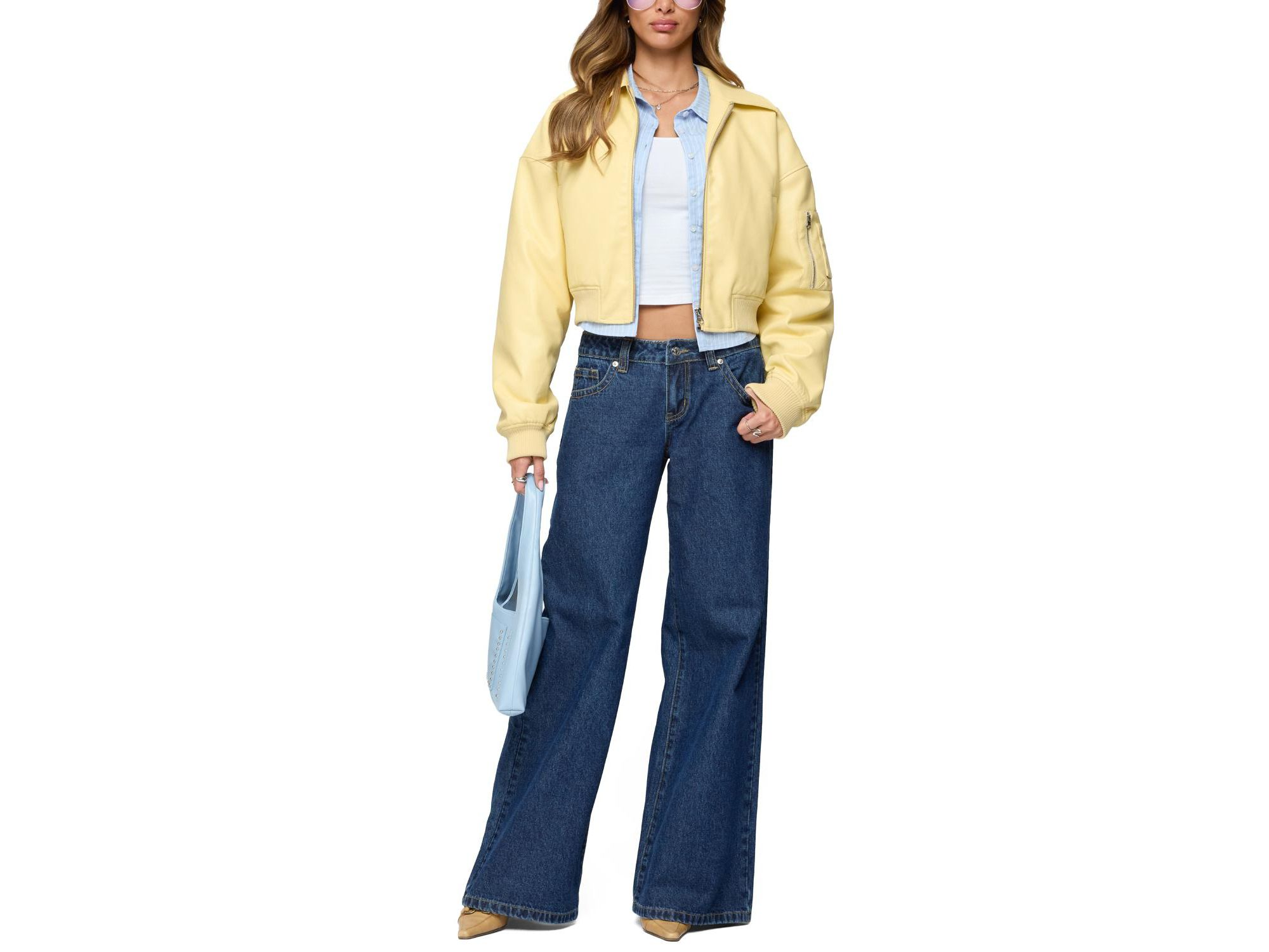 Zayna Cropped Faux Leather Bomber Jacket — Image 4