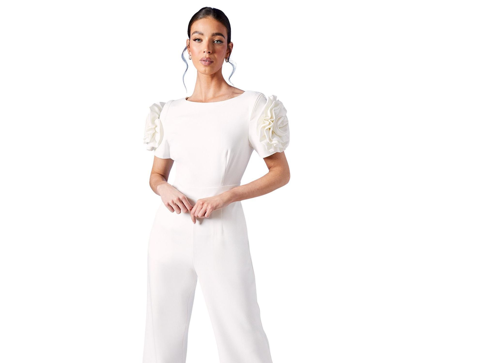 3D Flower Shoulder Bridal Jumpsuit — Image 3