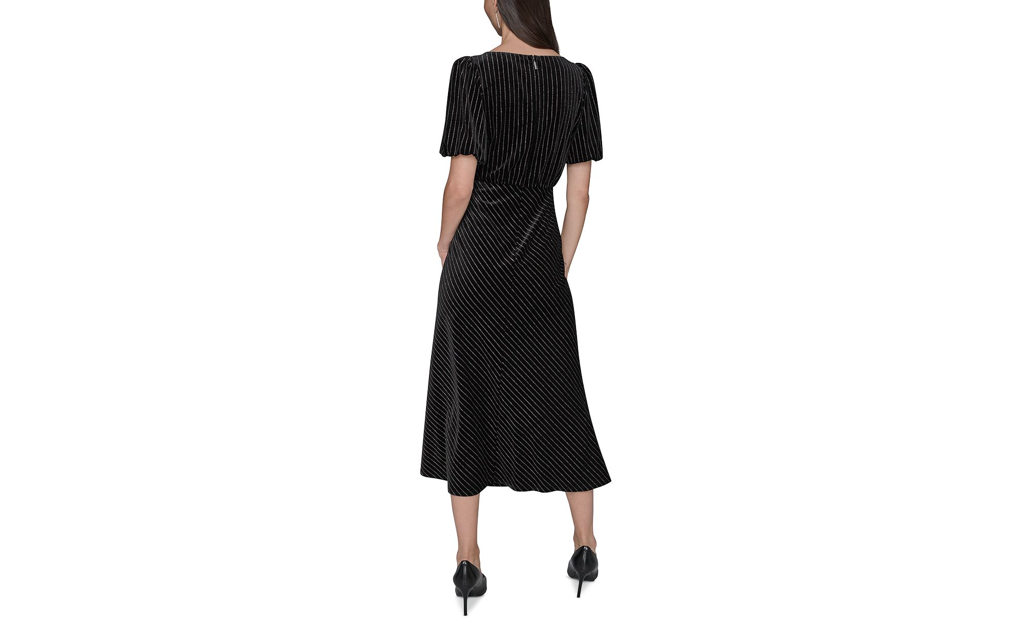 Velvet Pinstriped Midi Dress — Image 3