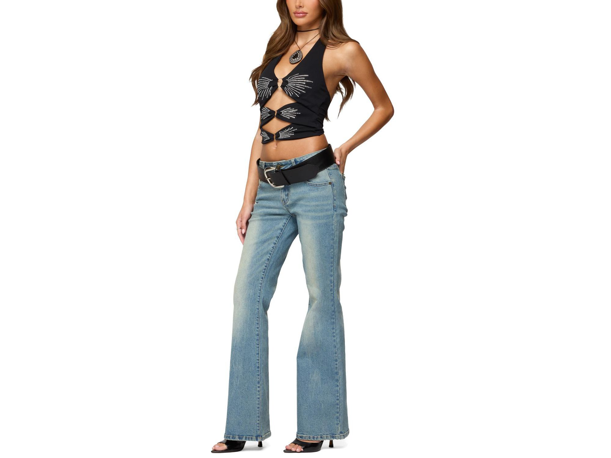 Lettie Rhinestone Cut Out Halter Top — Image 5