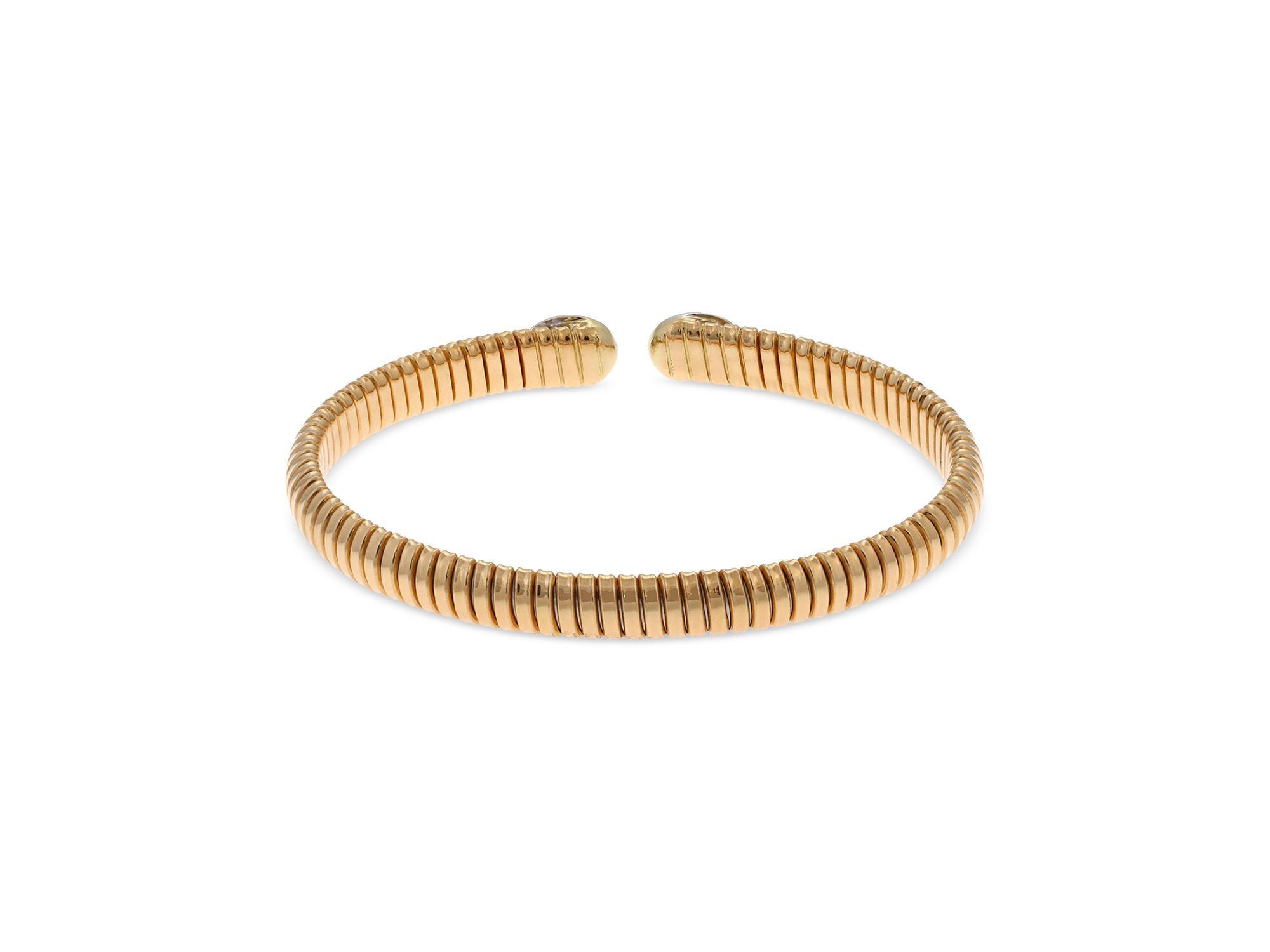 18K Yellow Gold Via Giardino Tubogas Domed Sapphire Cabochon & Diamond Bracelet — Image 5