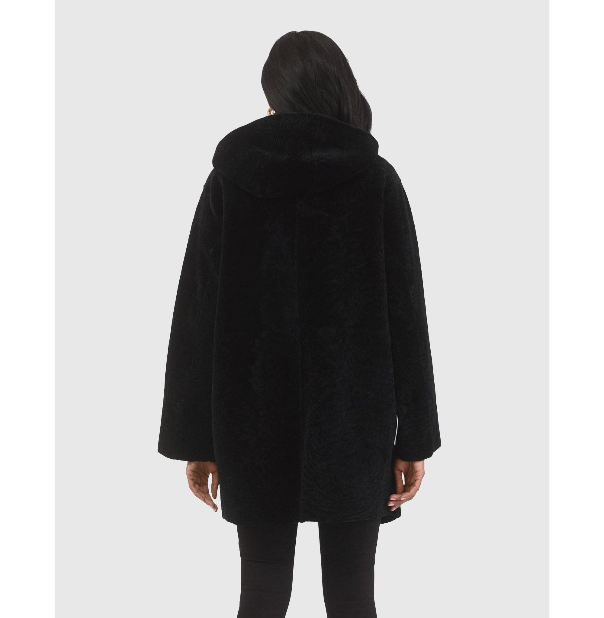 Reversible Textured Shearling Parka Coat — Image 5