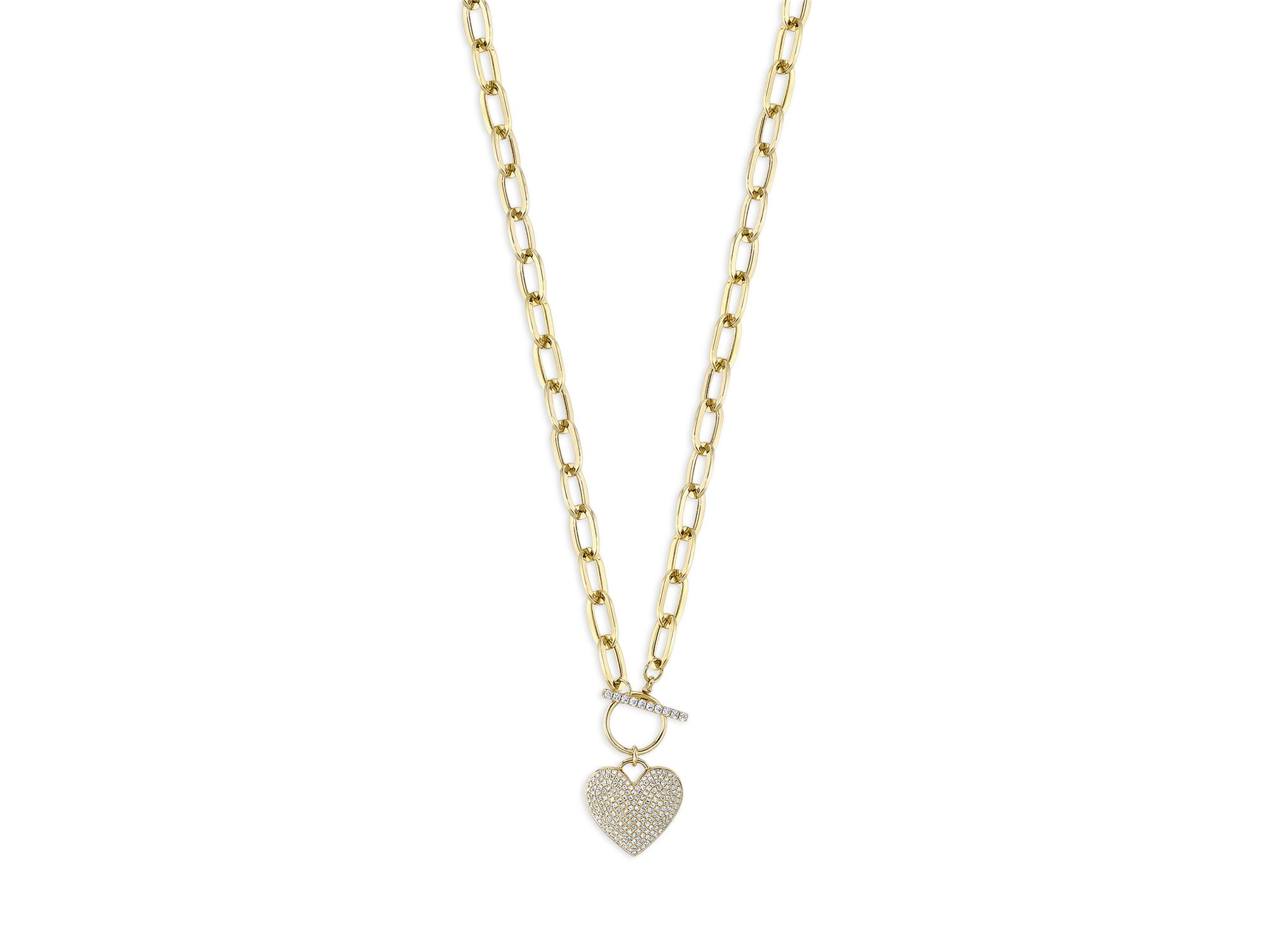 14K Yellow Gold Kate Diamond Paperclip Link Pavé Heart Necklace, 18" — Image 4