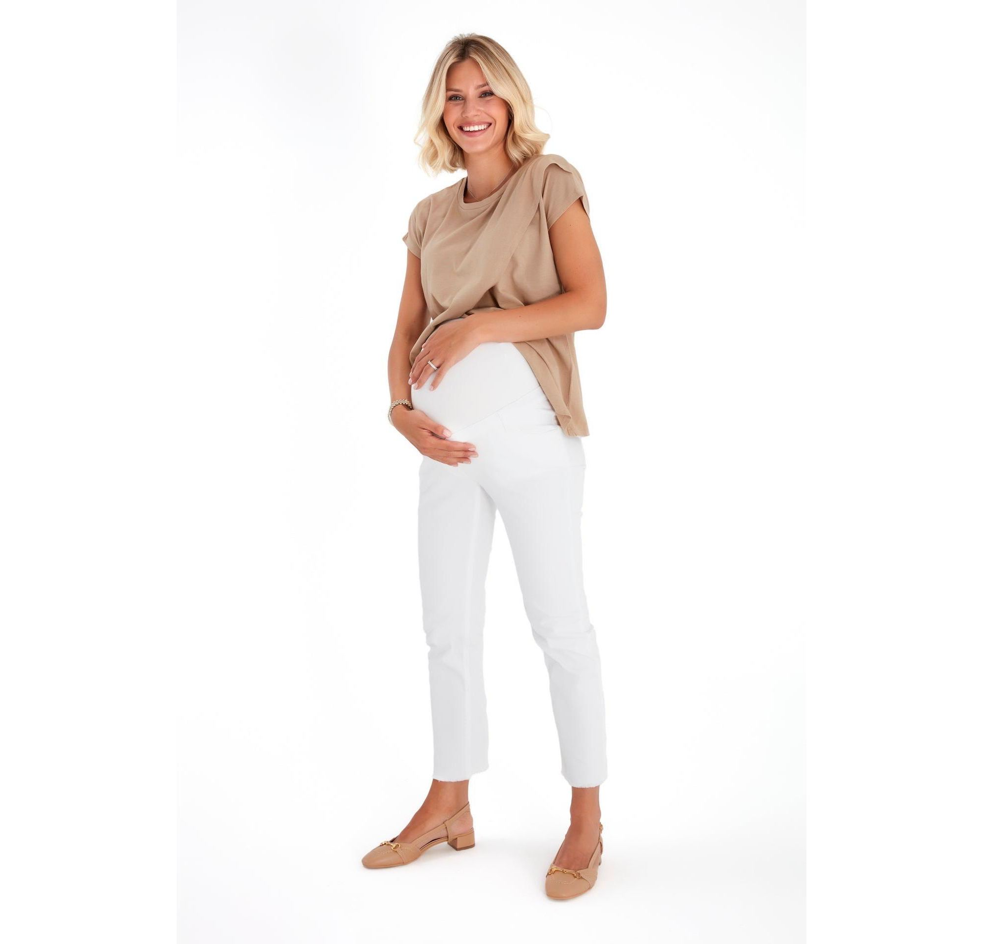 Graceful Non-Denim Foldover Waistband Maternity Pants — Image 4