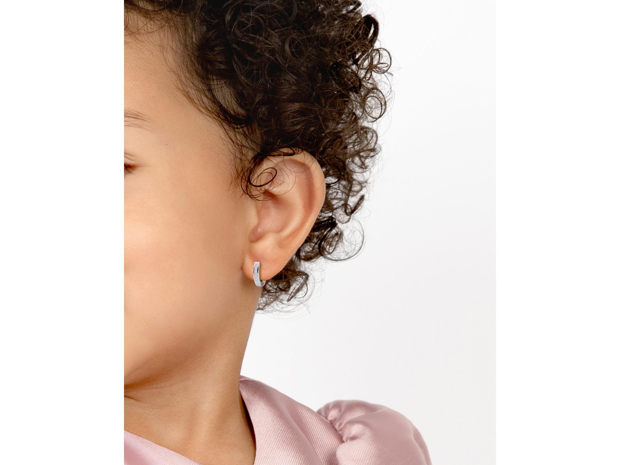 Girls' Sterling Silver Channel Cut CZ 11mm Huggie Hoops Earrings — Image 3