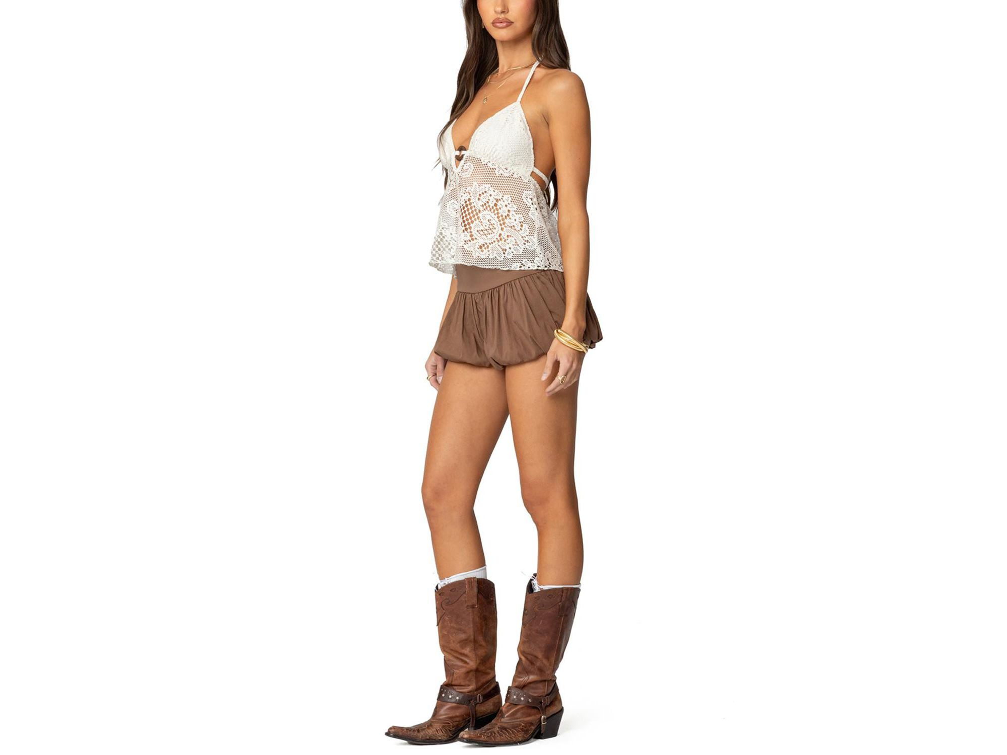 Sheer Crochet Babydoll Halter Top — Image 3