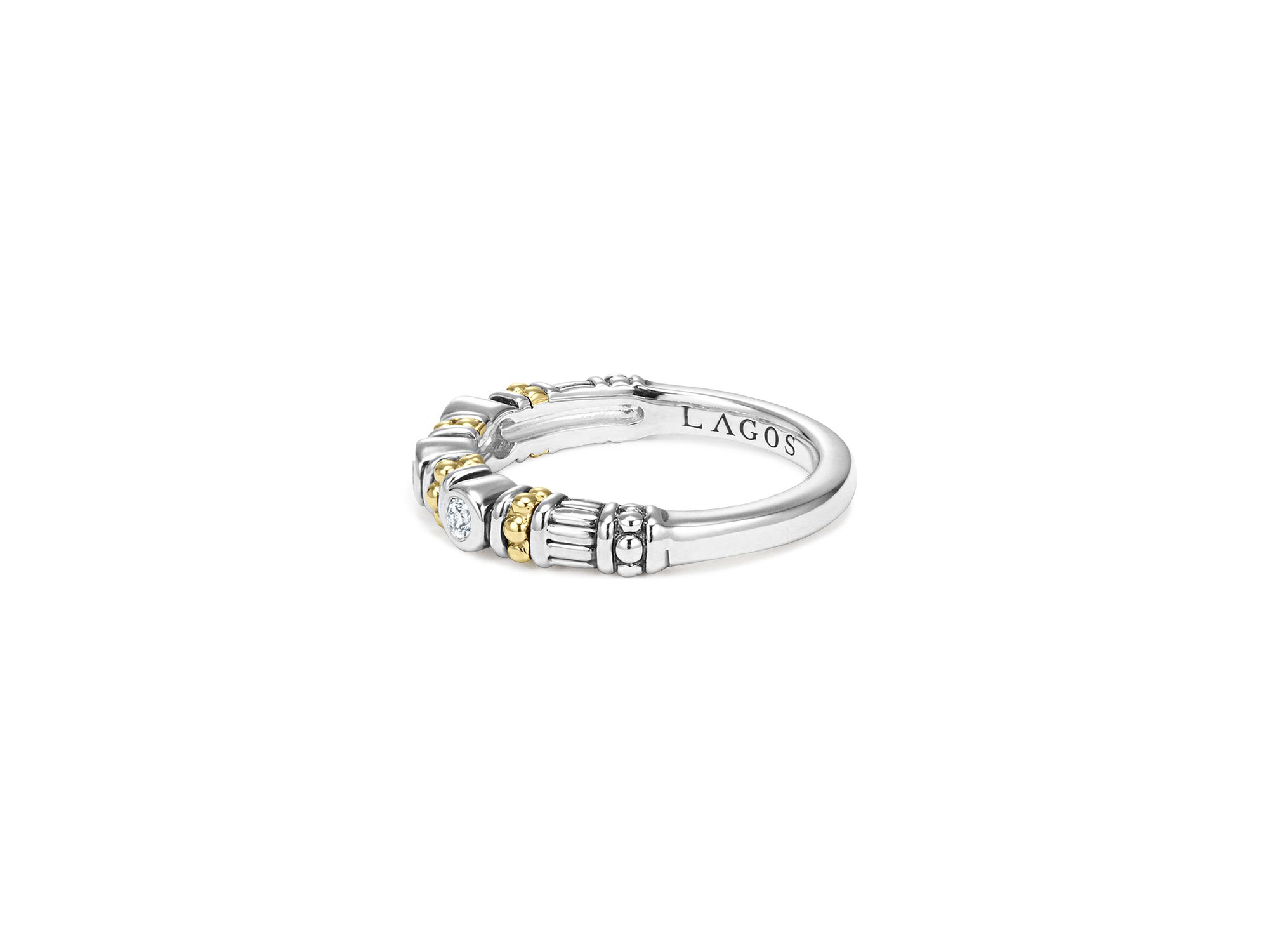 Sterling Silver Three Diamond Rittenhouse Stacking Ring with 18K Gold Stations — Image 4